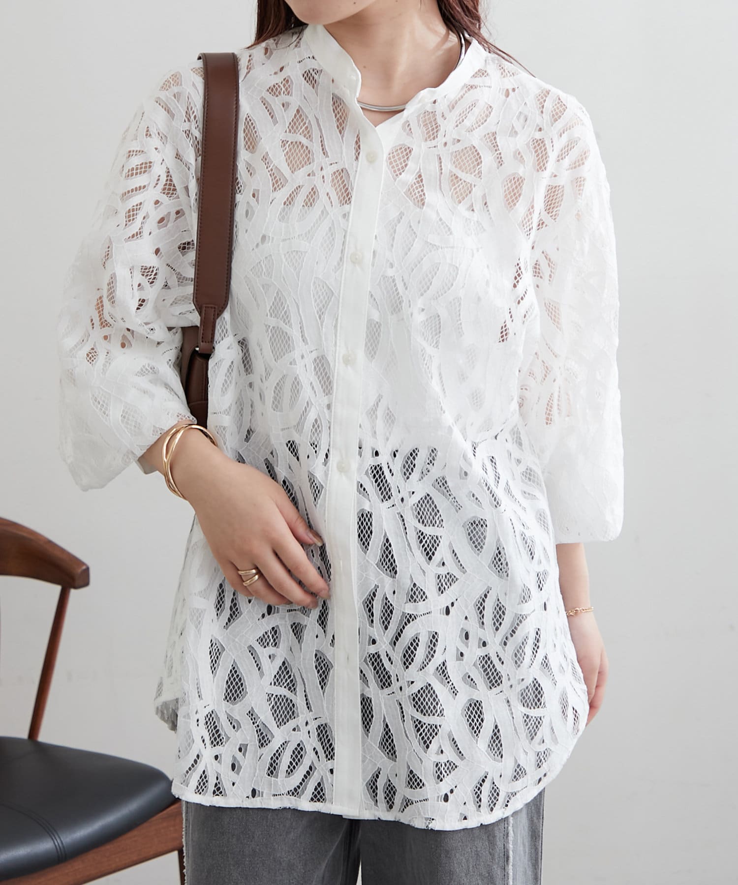 レースシャツ レディース レース トップス シャツ レースブラウス 長袖 レース