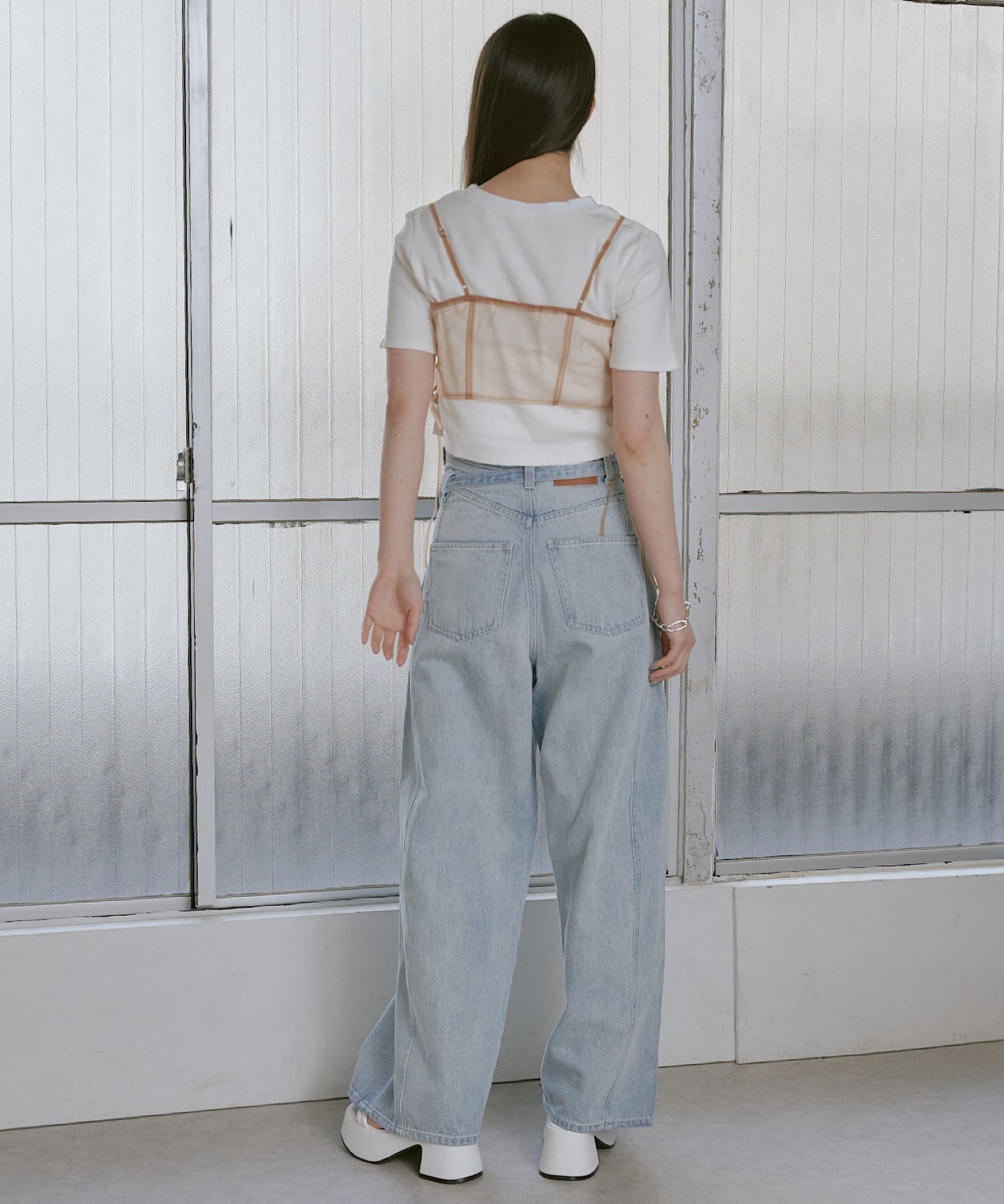 OUTLET(アウトレット) 【RAY CASSIN】ウエスト折り返しワイドデニムパンツ