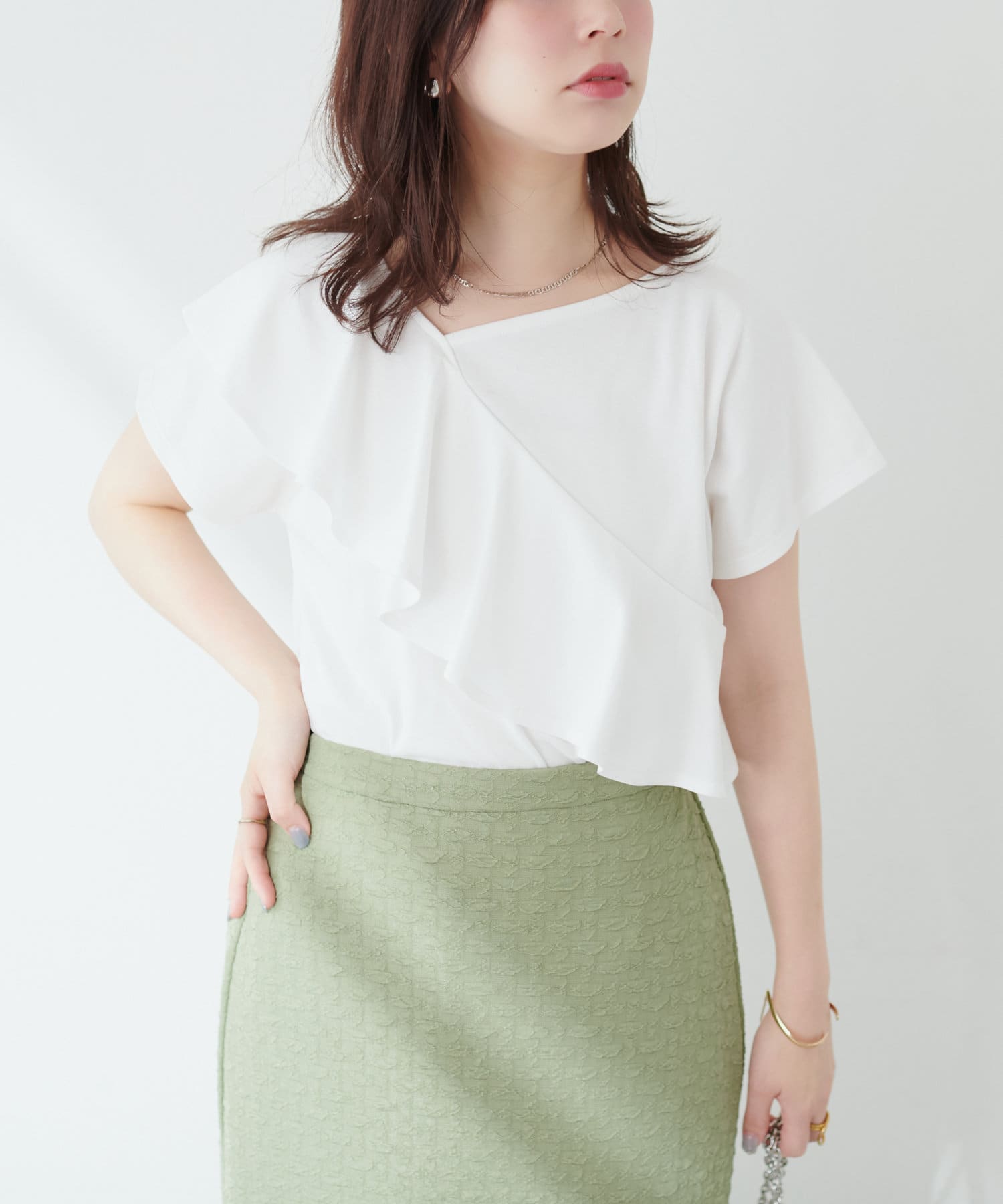 アシメフリルカットソーTOPS | natural couture(ナチュラル