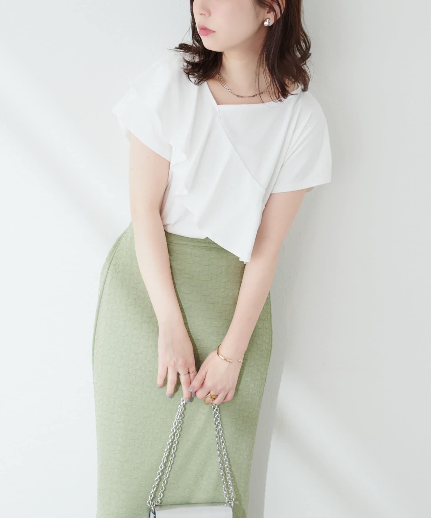 Acdre 新品未使用　タグ付き アシメフリルカラーカットソー アシメフリルカットソーTOPS | natural couture(ナチュラル