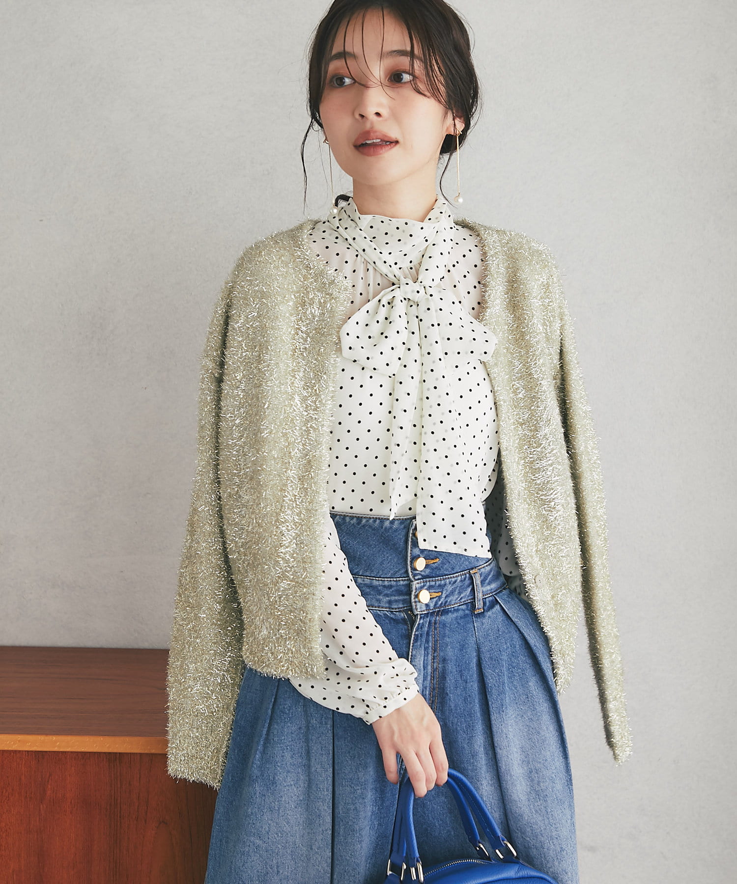ラメヘアリーウールカシミヤ混前後2WAYカーディガン | La