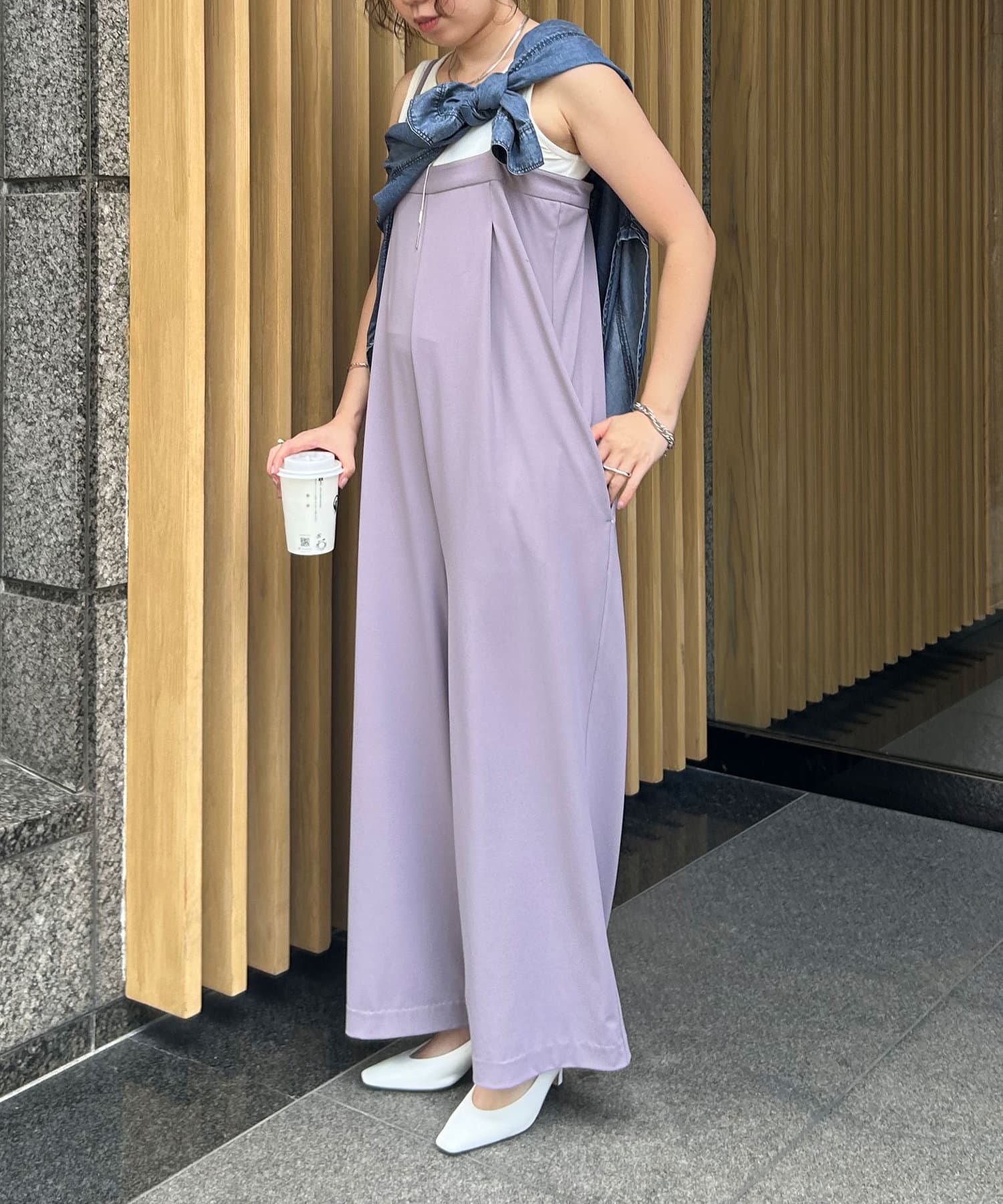 ジェナ エスパスメルヴェイユ　ウールライクオールインワン　ブラック キャミサロペット | Jena espace merveilleux(ジェナ エスパス