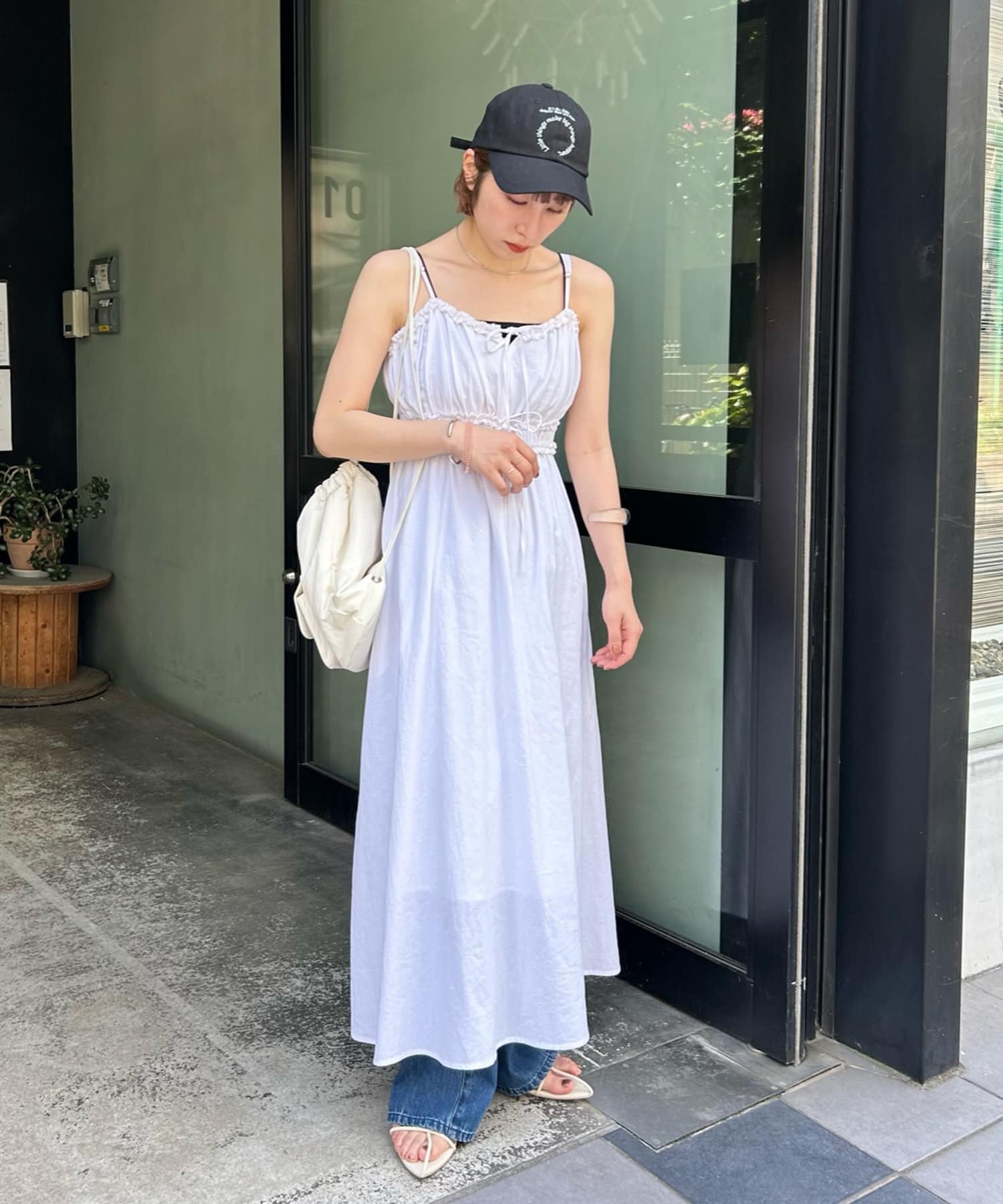 セール】【3色展開】リボンギャザーキャミワンピース