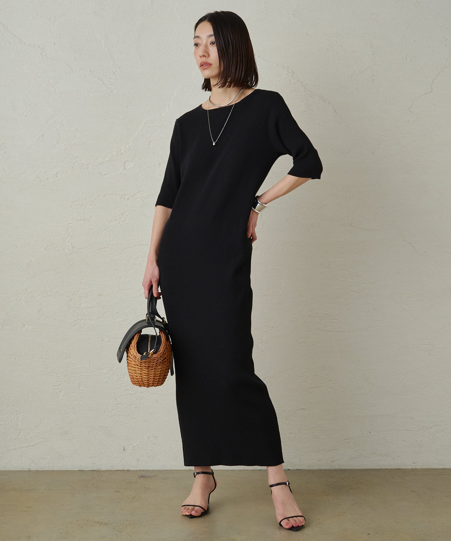 Loungedress】ハイツイスト半袖リブニットワンピース | OUTLET