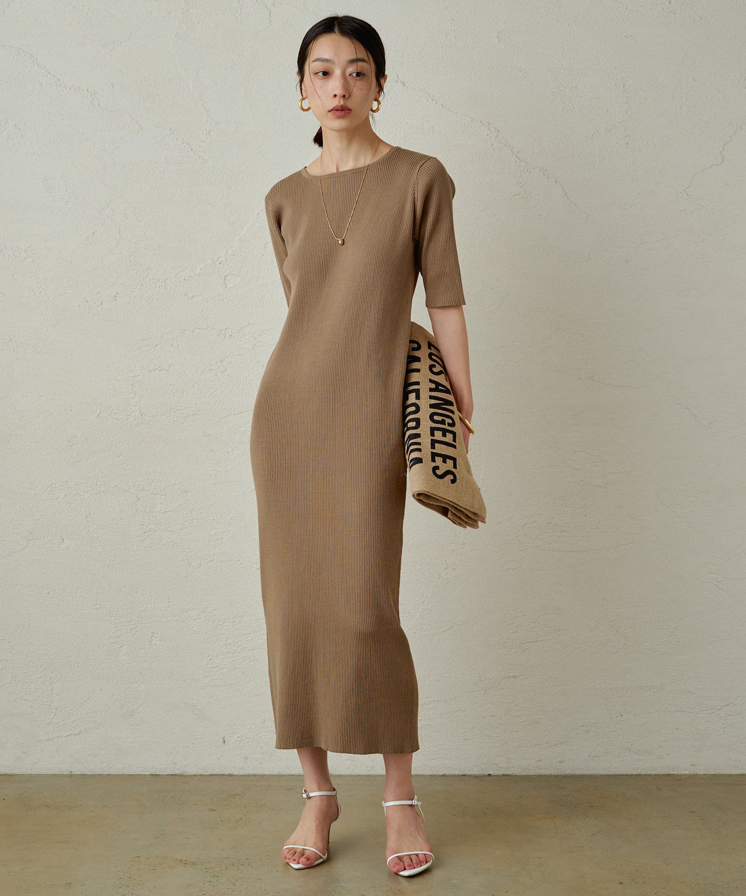 Loungedress】ハイツイスト半袖リブニットワンピース | OUTLET