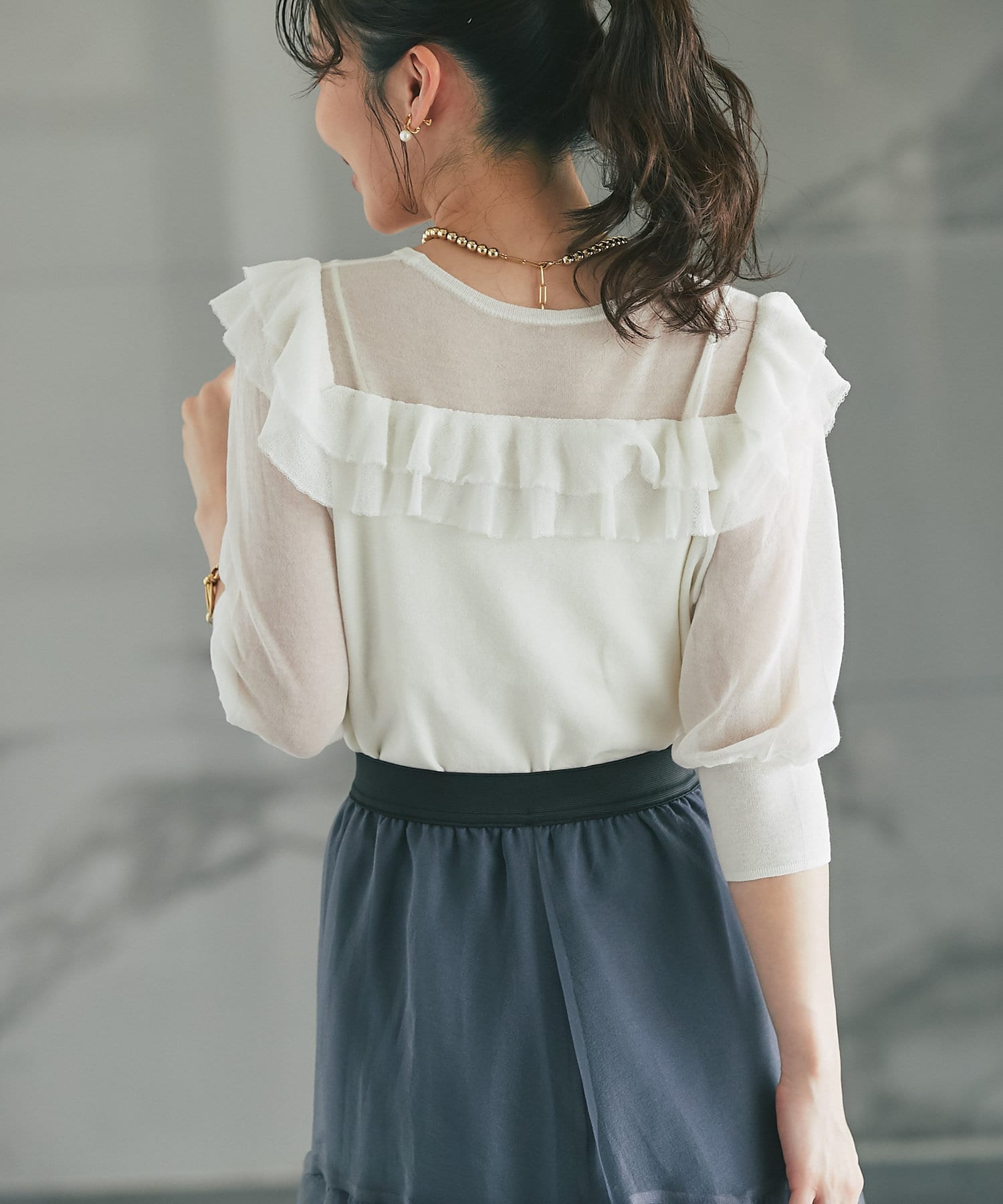 シアーフリルコンビニット パル PAL 【La boutique BonBon】シアーコンビフリルニット