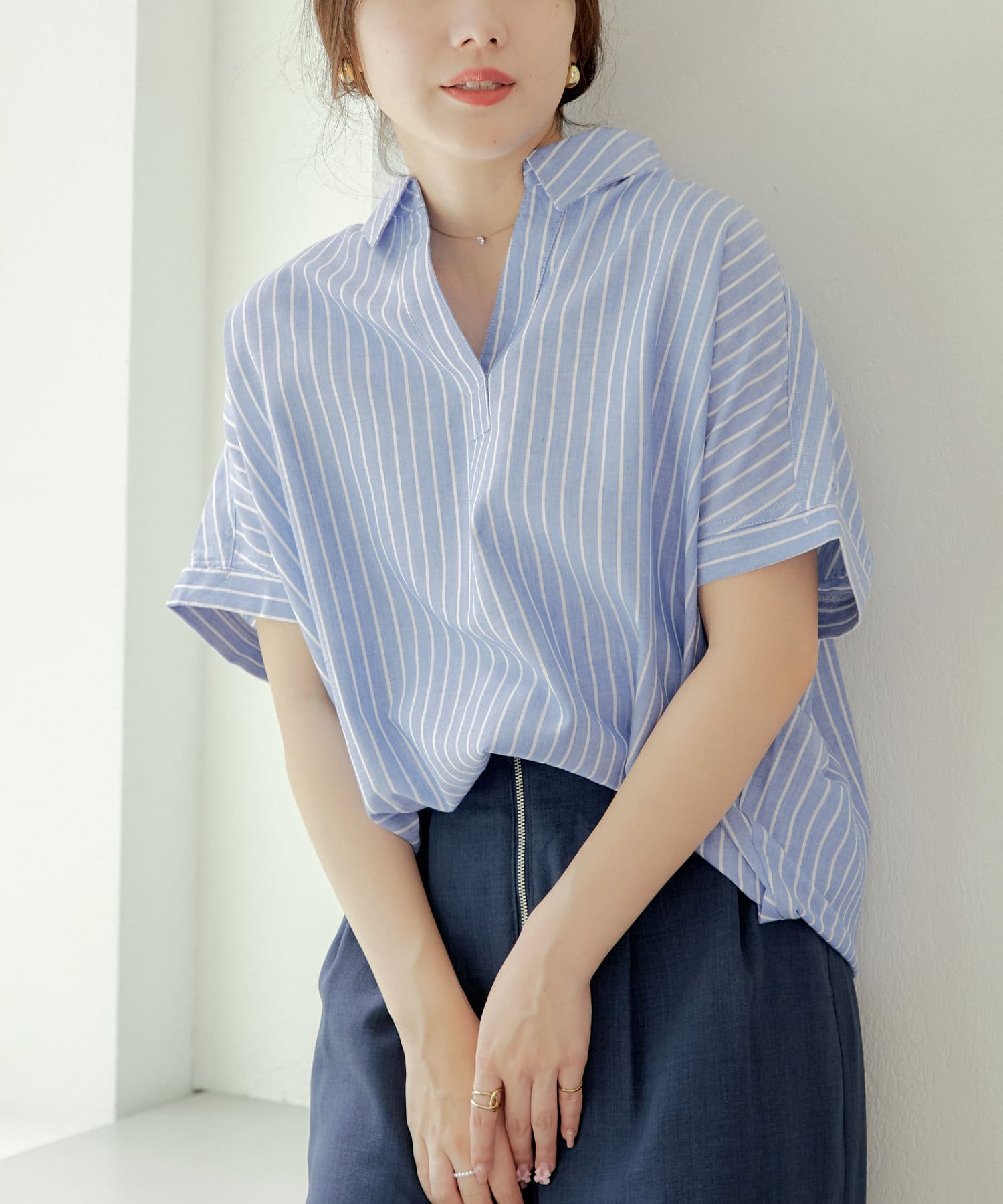 NAO】ストライプスキッパーシャツ | Remind me and forever(リマインド