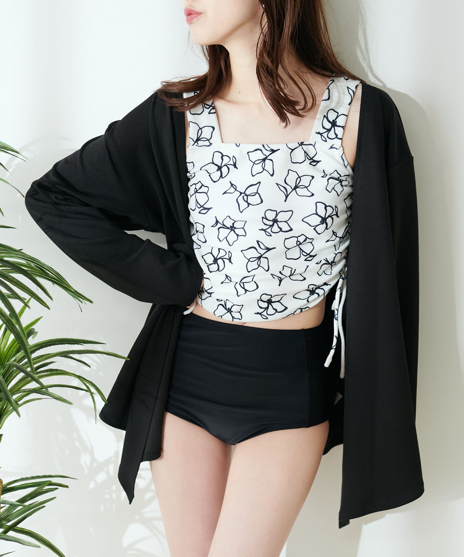 natural couture(ナチュラルクチュール) 【水着】カシュクールリブラッシュガードトップス