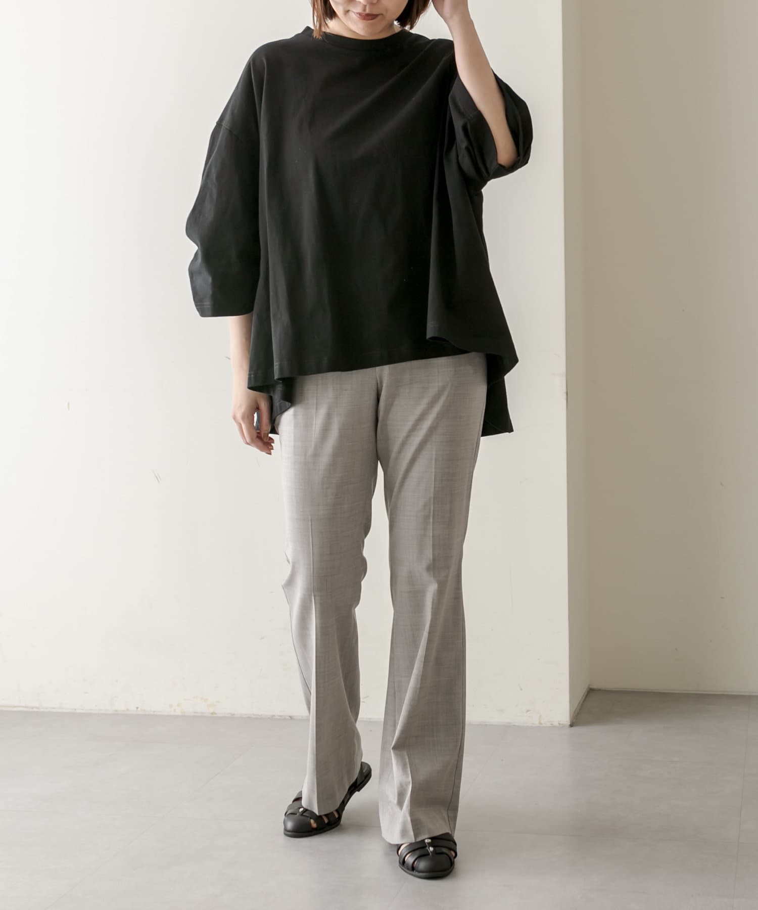 ear PAPILLONNER】ギャザー七分袖Tシャツ【SUM1 STYLE