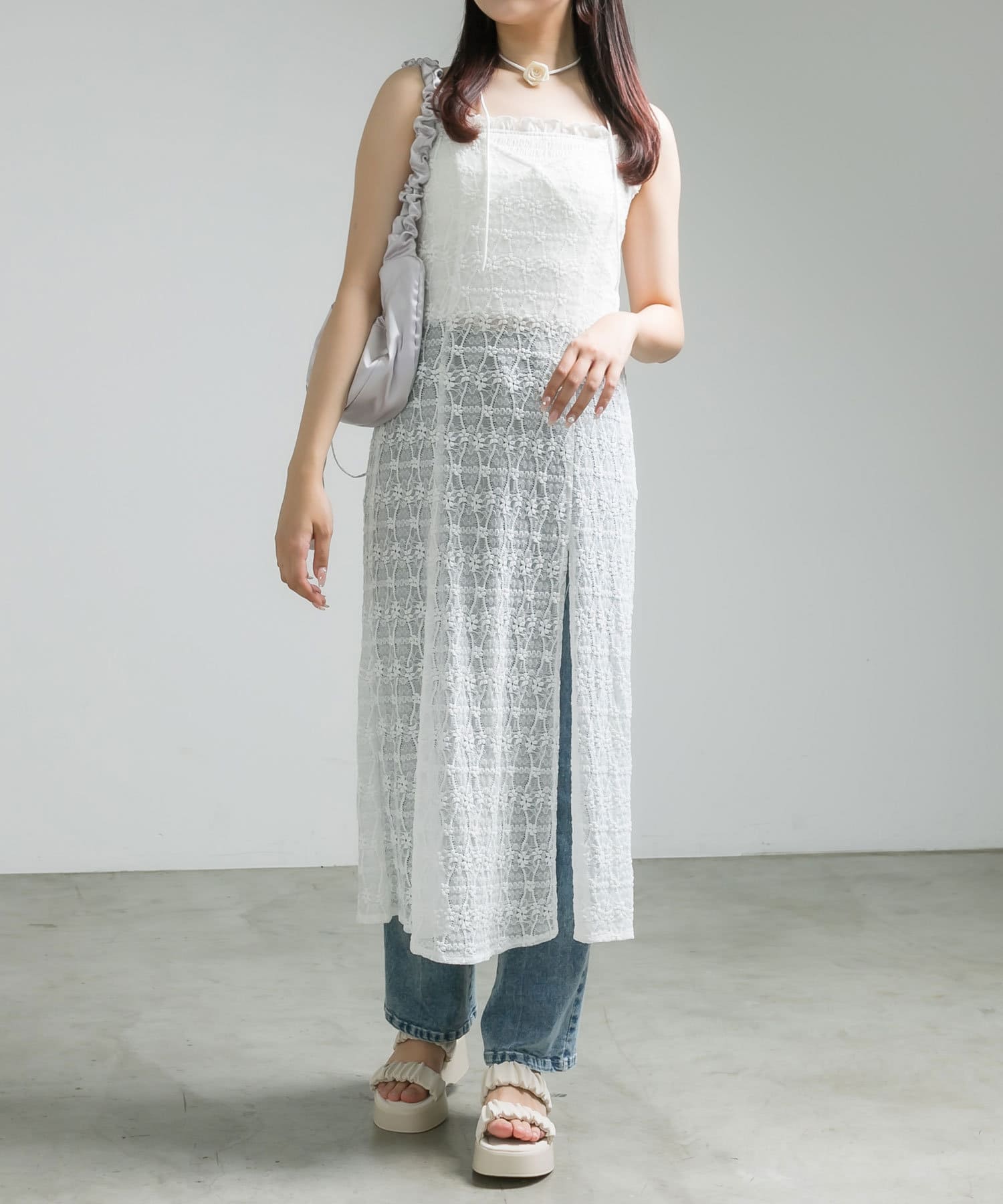 OLIVE des OLIVE(オリーブ デ オリーブ) チョーカー付きレースキャミワンピース