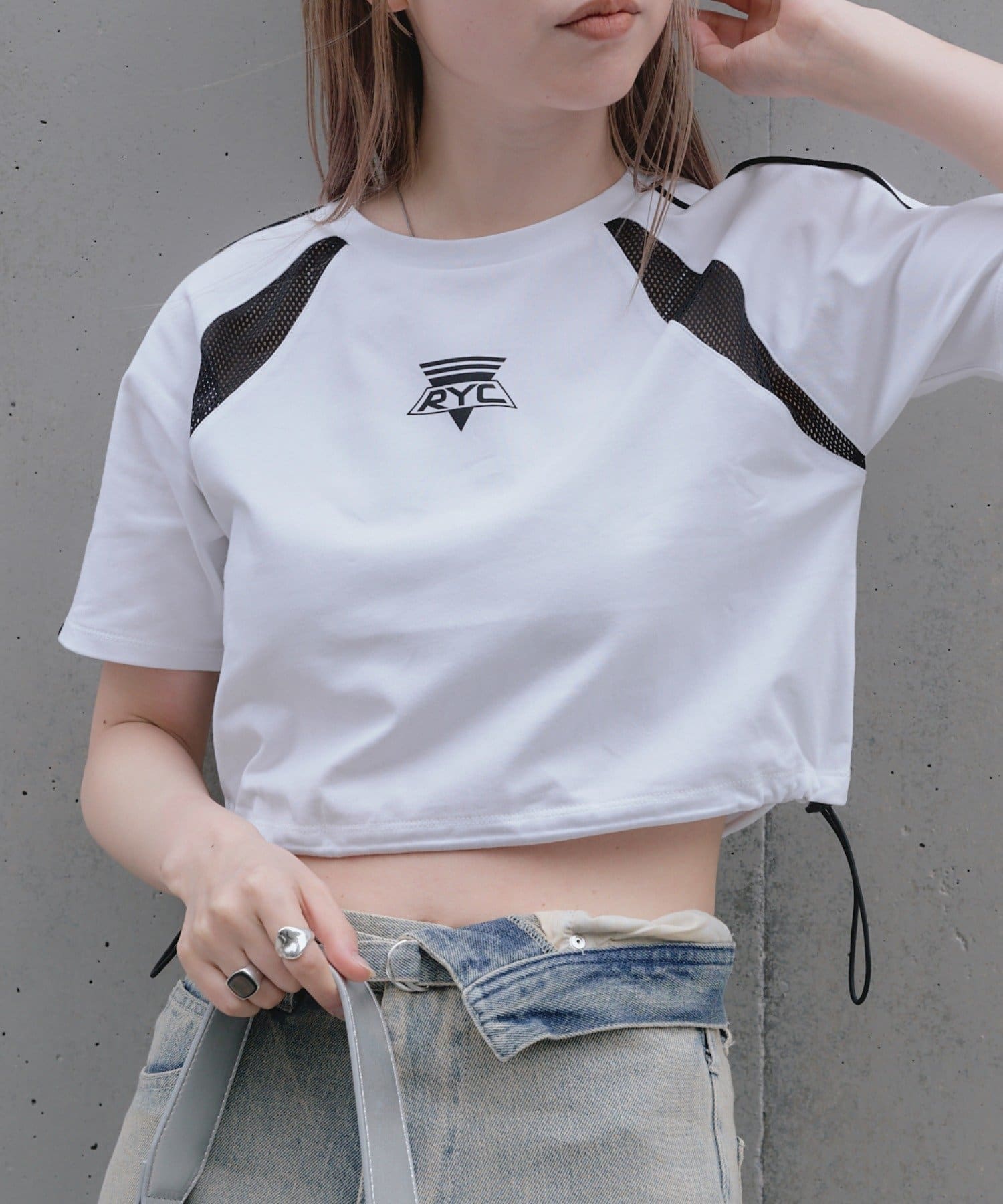 OUTLET(アウトレット) 【RAY CASSIN】ドロストメッシュ切り替えTシャツ
