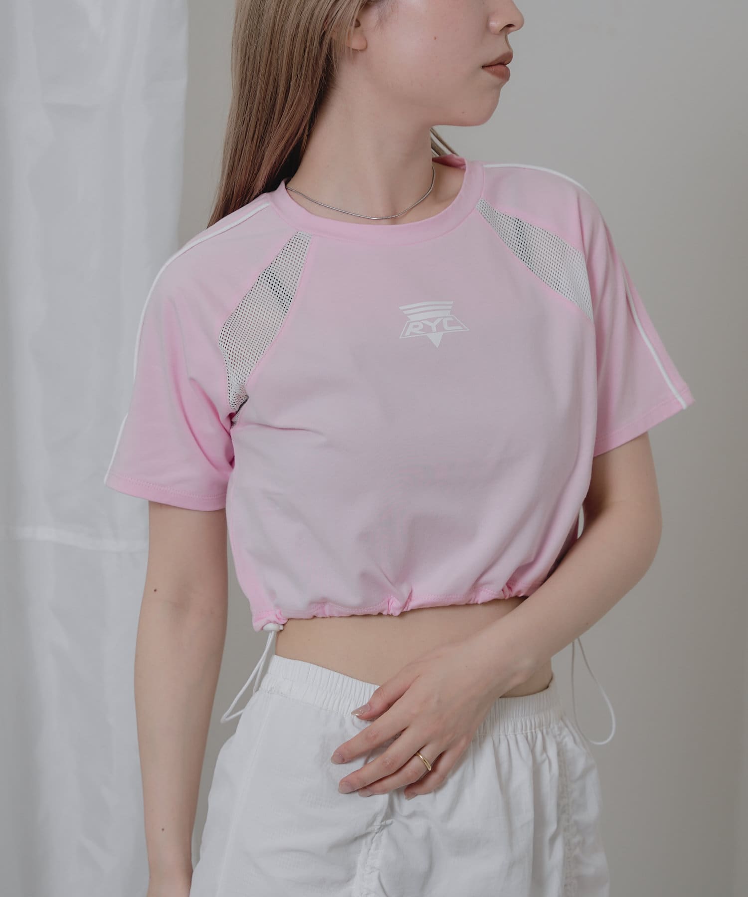 OUTLET(アウトレット) 【RAY CASSIN】ドロストメッシュ切り替えTシャツ