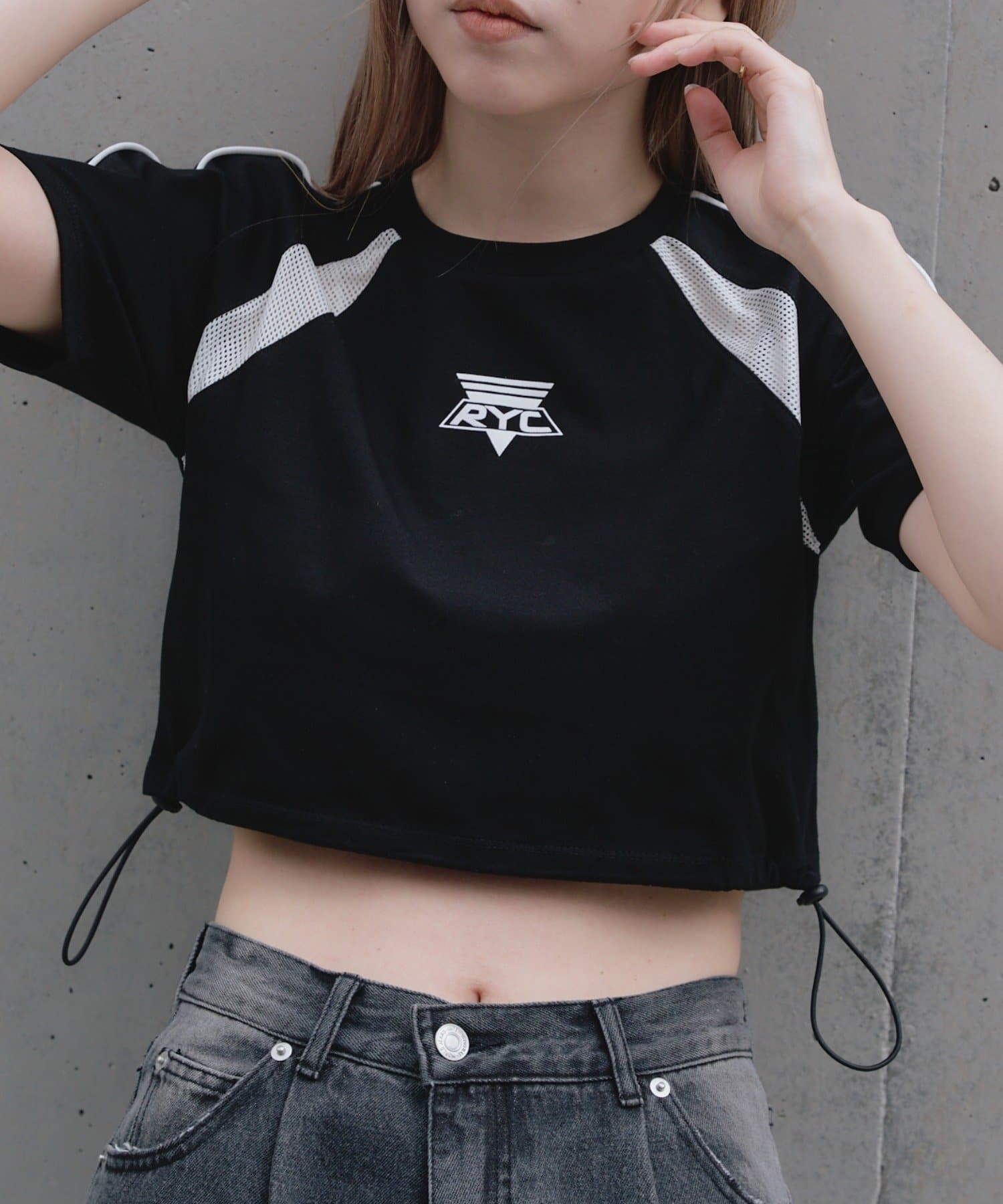 OUTLET(アウトレット) 【RAY CASSIN】ドロストメッシュ切り替えTシャツ