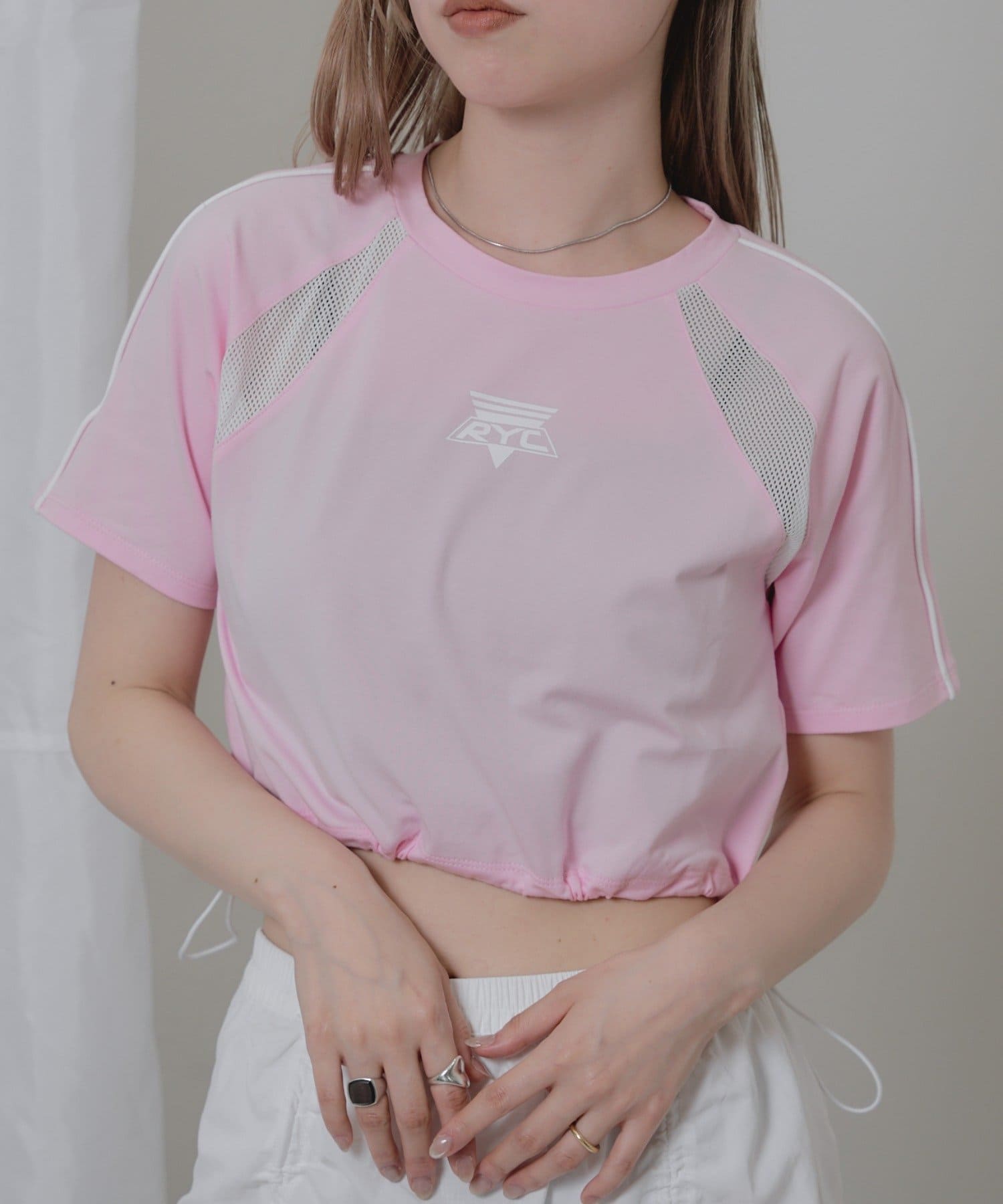 OUTLET(アウトレット) 【RAY CASSIN】ドロストメッシュ切り替えTシャツ