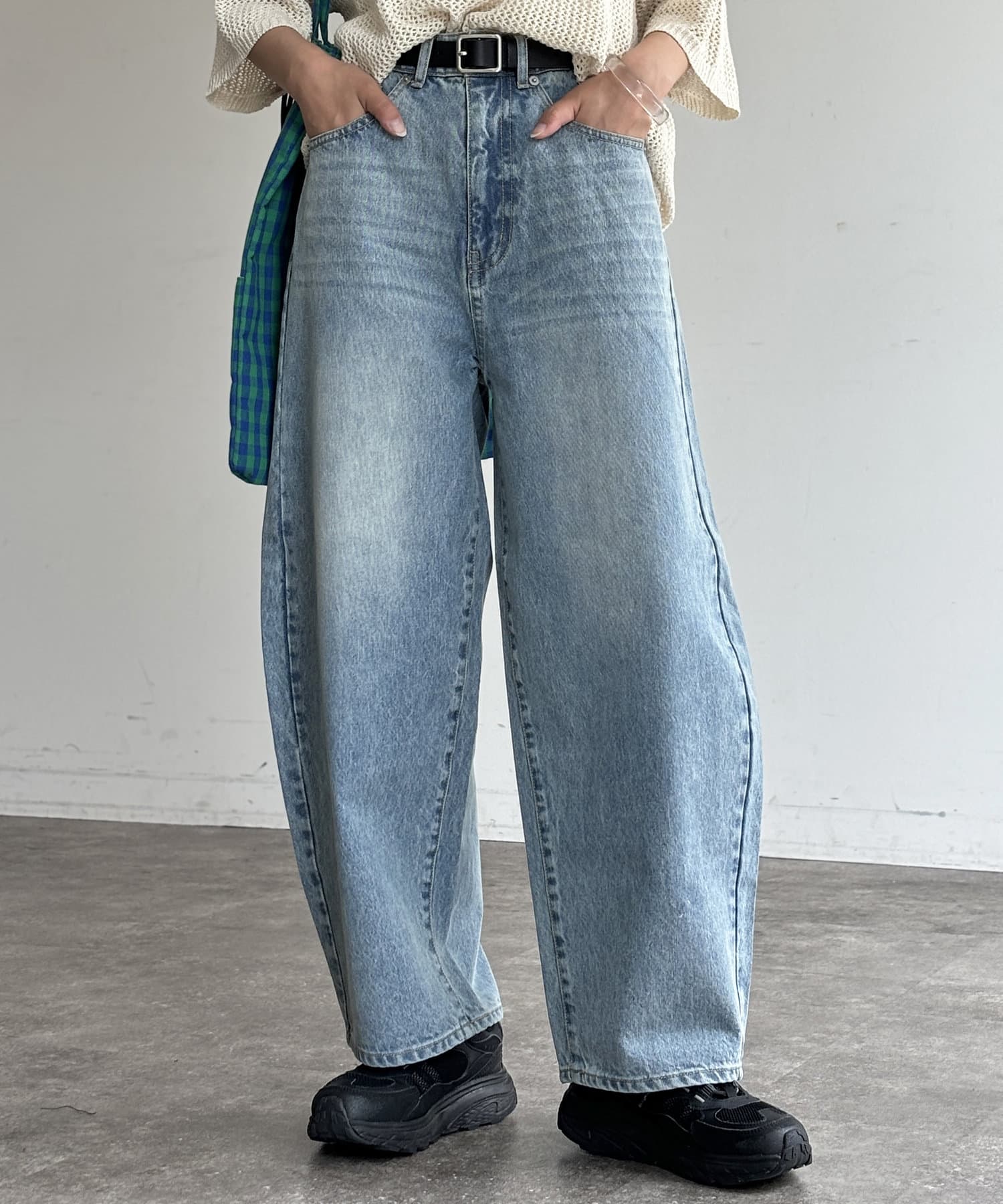 pual ce cin「25th」 綿麻デニム カーブシルエットパンツ 25th】綿麻デニムカーブシルエットパンツ（デニムパンツ）｜PUAL