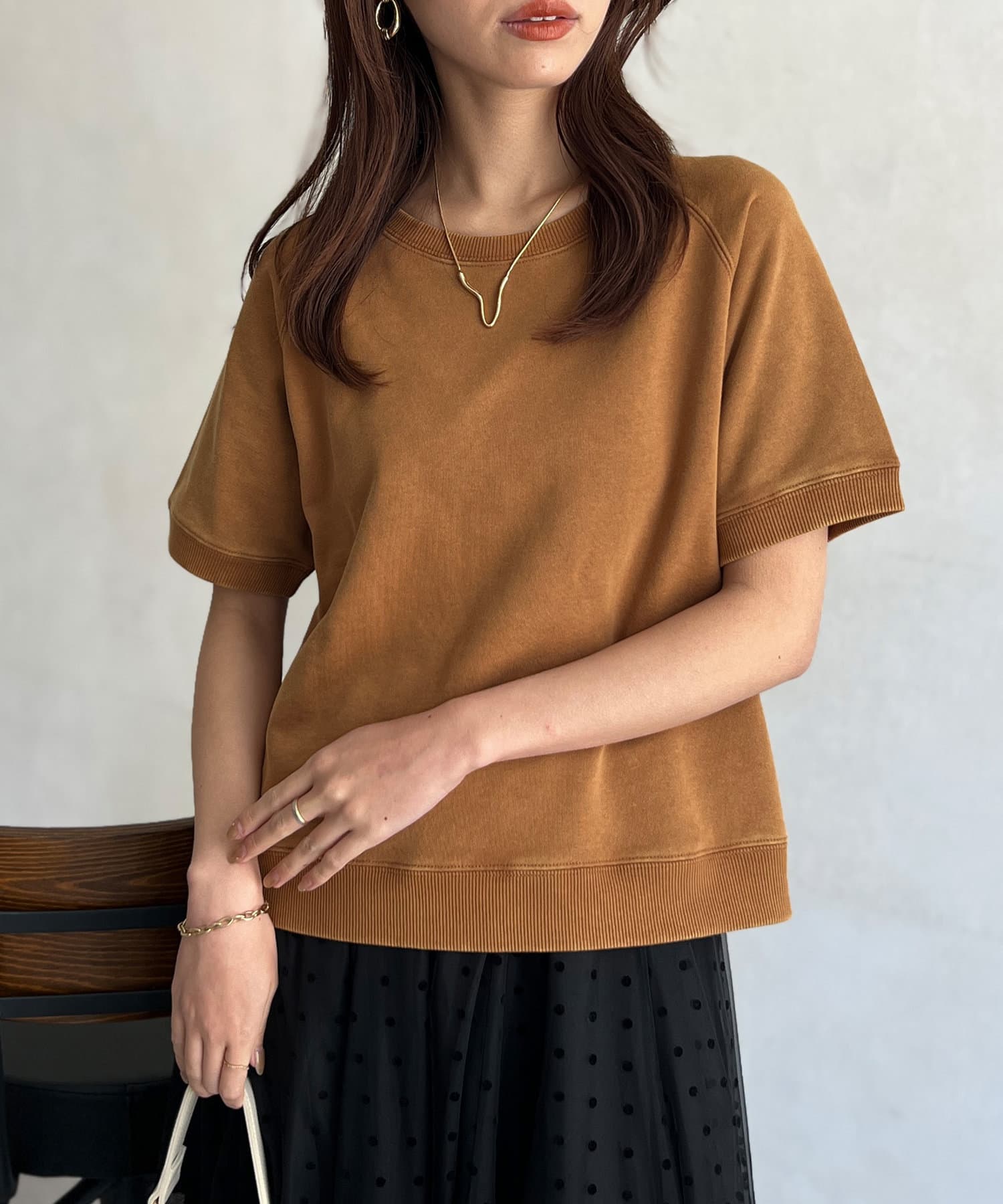 Chez toi(シェトワ) フロスト加工裏毛ラグラン半袖プルオーバー