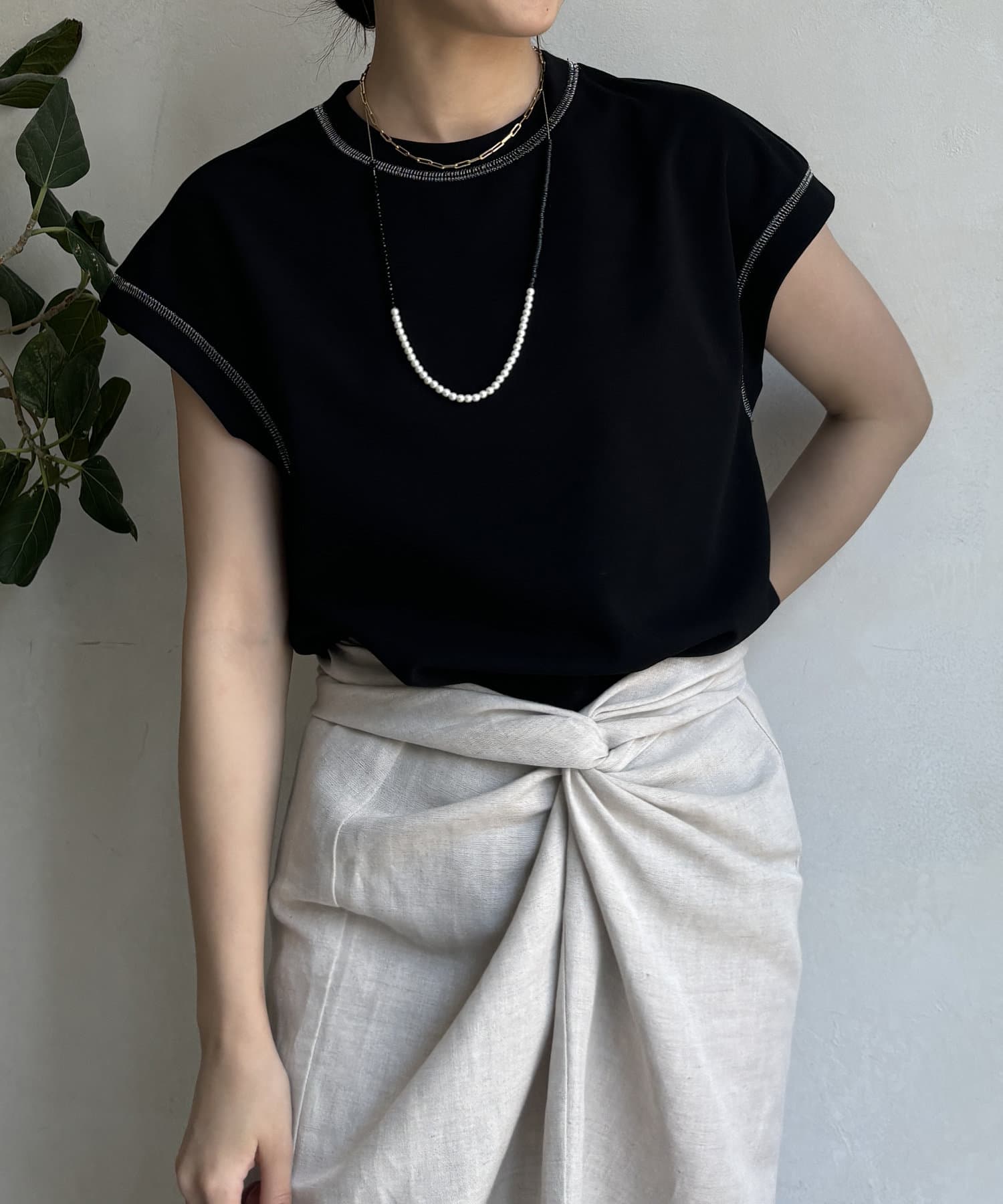 DOUDOU(ドゥドゥ) 【WEB限定】 配色ステッチカットジョーゼットTEE