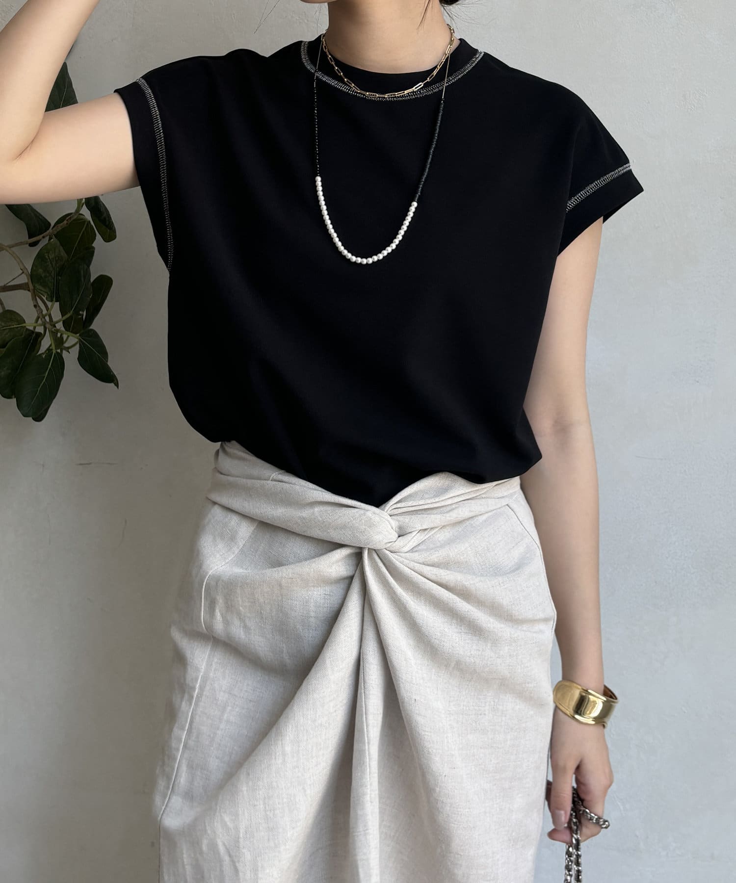 DOUDOU(ドゥドゥ) 【WEB限定】 配色ステッチカットジョーゼットTEE