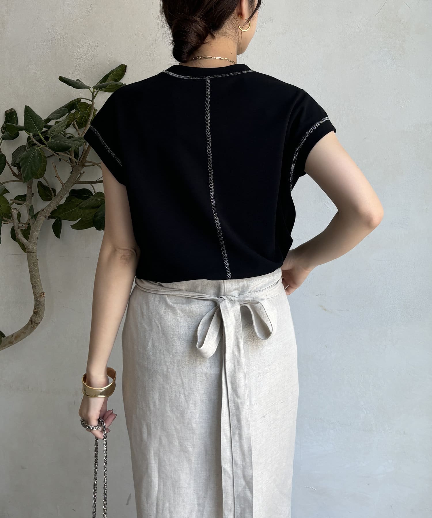 DOUDOU(ドゥドゥ) 【WEB限定】 配色ステッチカットジョーゼットTEE