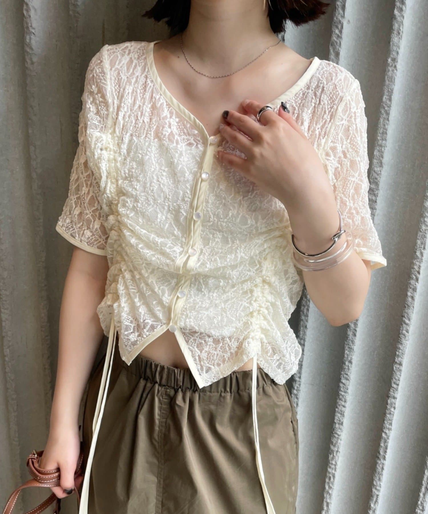 [mline]バルーンドロストシャツアイボリー mline]バルーンドロストシャツ | mystic(ミスティック