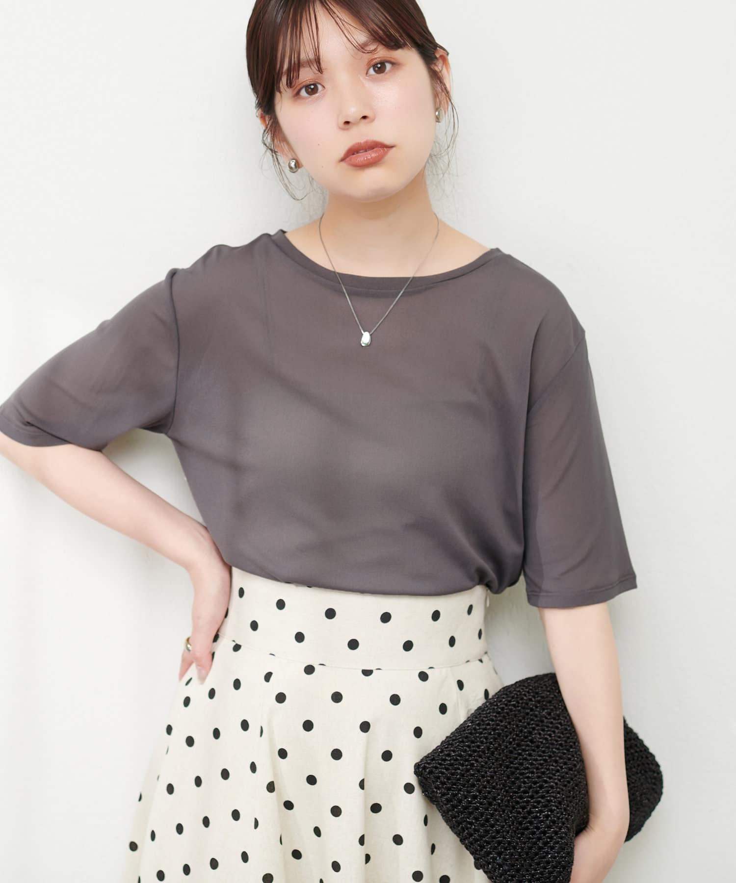 natural couture(ナチュラルクチュール) パワーメッシュ半袖プルオーバー