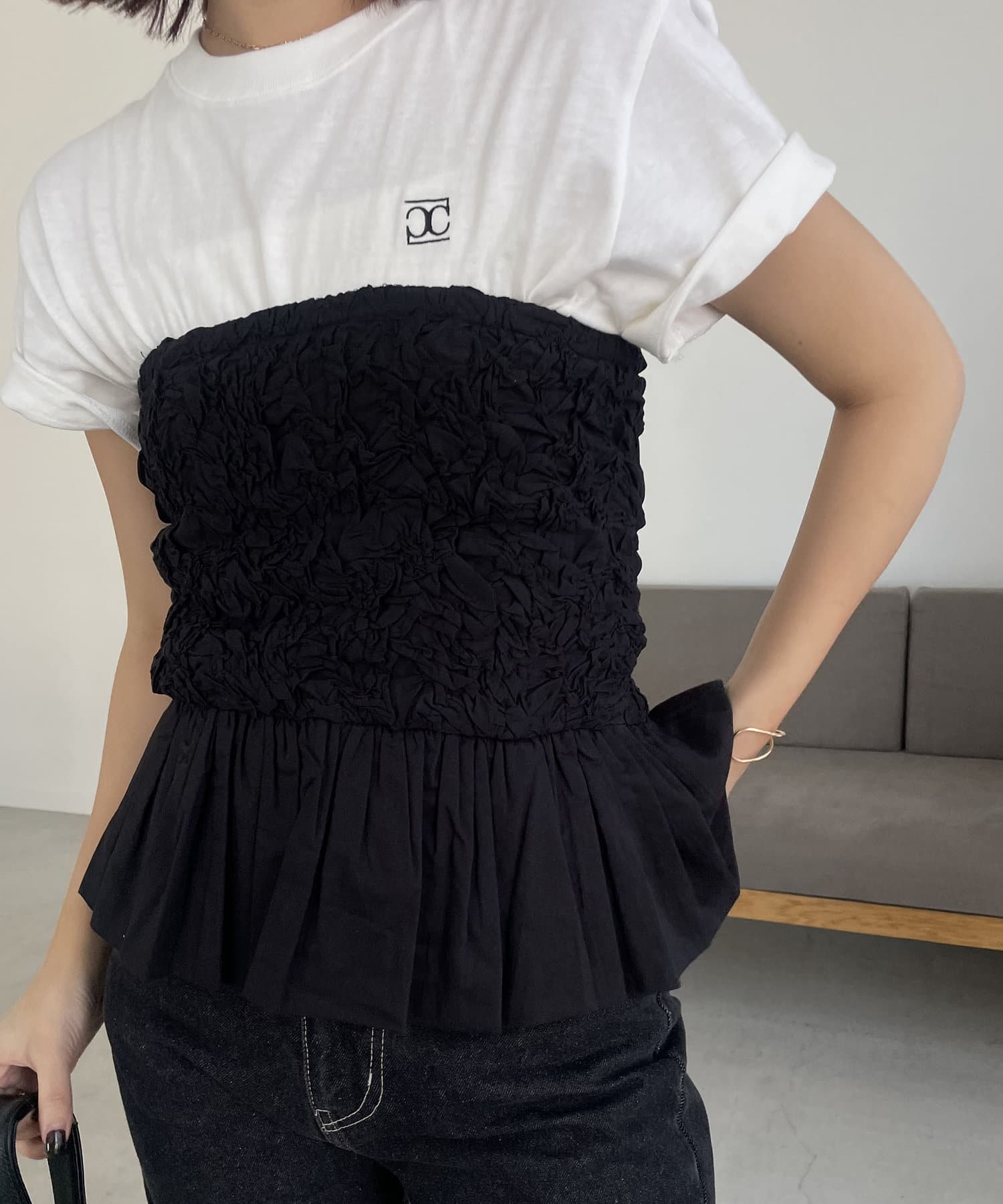 CAPRICIEUX LE'MAGE】シャーリングペプラムビスチェ | OUTLET