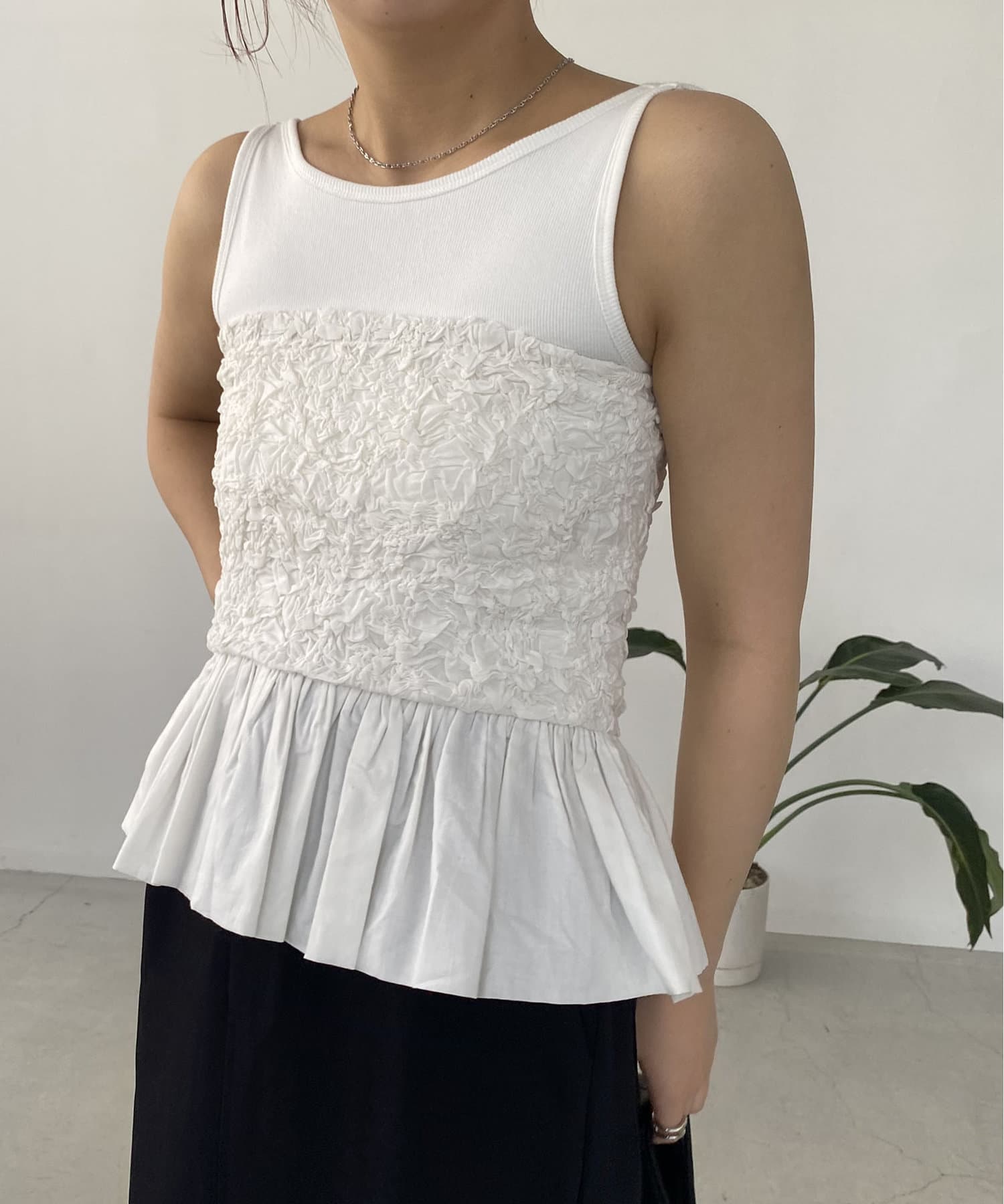 CAPRICIEUX LE'MAGE ペプラムトップスフレアデザイン ビスチェ CAPRICIEUX LE'MAGE】シャーリングペプラムビスチェ | OUTLET