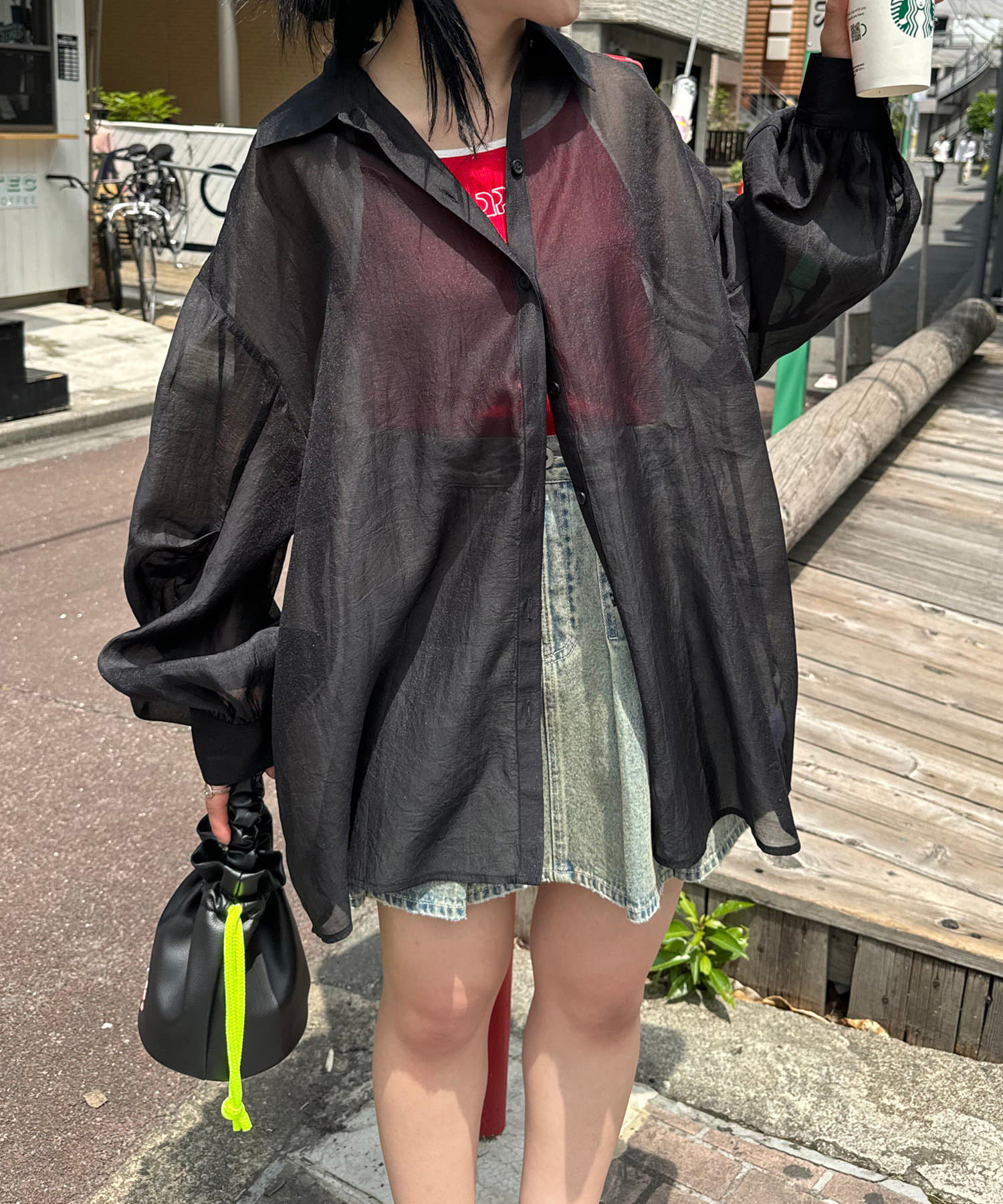 OUTLET(アウトレット) 【Ciaopanic】袖タックオーバーサイズシアーシャツ