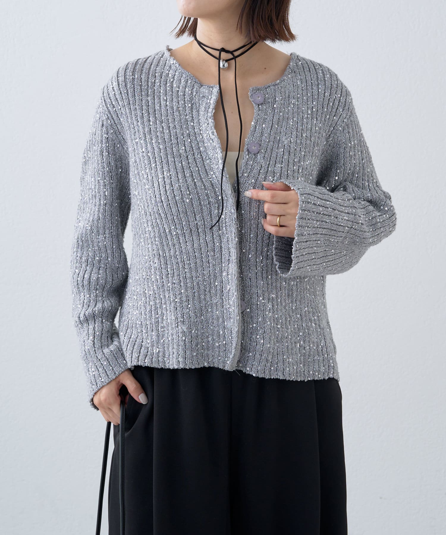【新品・未使用】　Omekashi スパンコールニットカーディガン スパンコールニットカーディガン | Omekashi(オメカシ