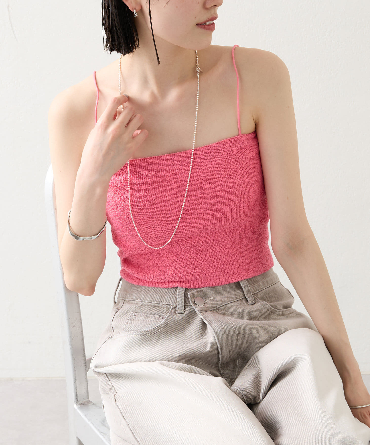 コットンブークレニットTulleリボンキャミ