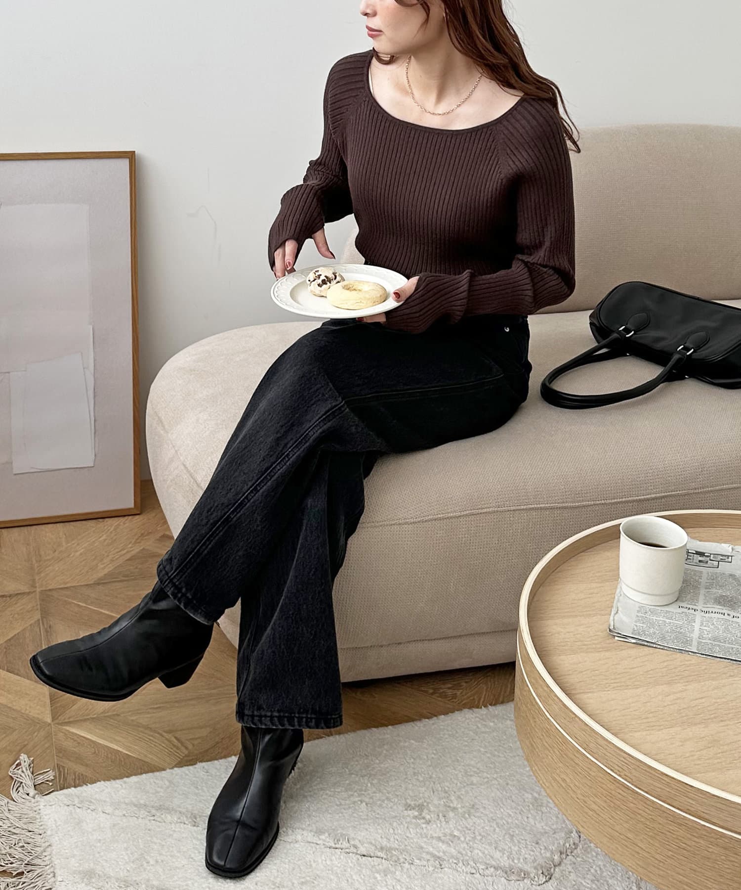 DISCOAT(ディスコート) 【華奢見え◎/9色展開】モチモチリブサムホールボートネック《WEB限定カラーあり》