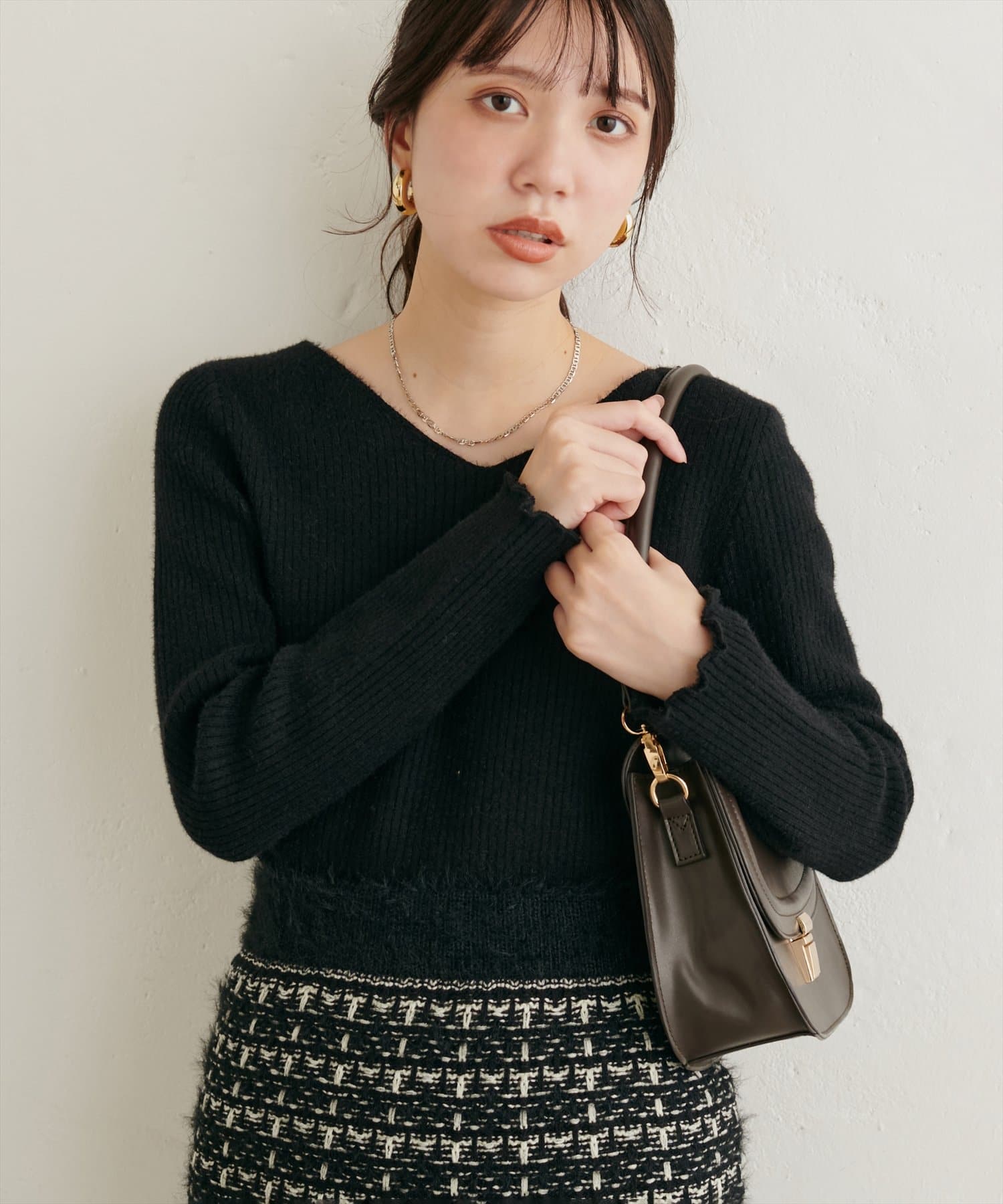 natural couture(ナチュラルクチュール) 裏シャギー2WAYリブニットプルオーバー