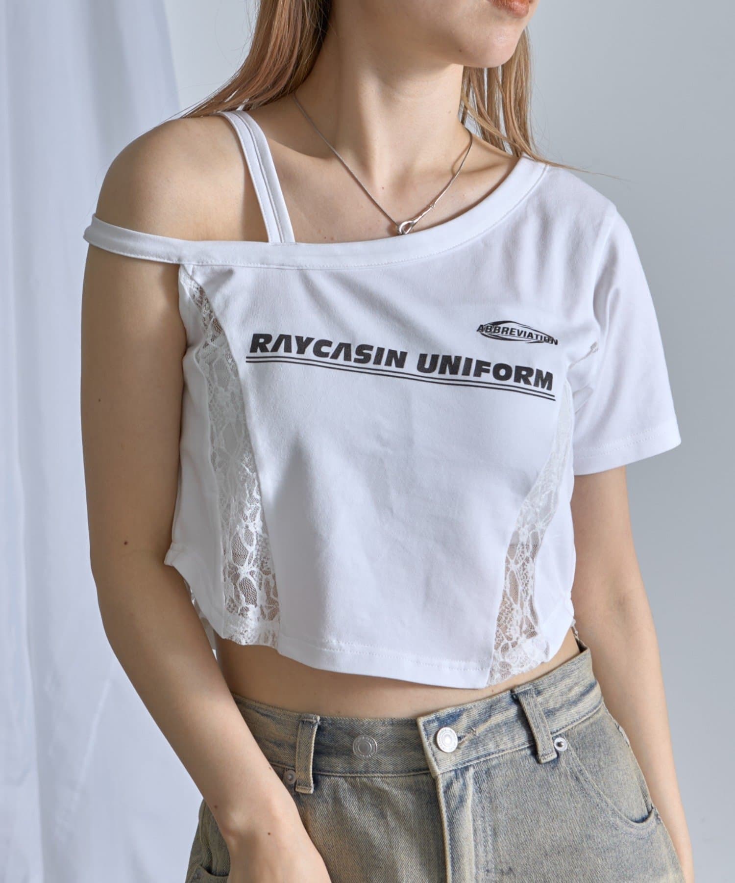 OUTLET(アウトレット) 【RAY CASSIN】レース切替ロゴTシャツ