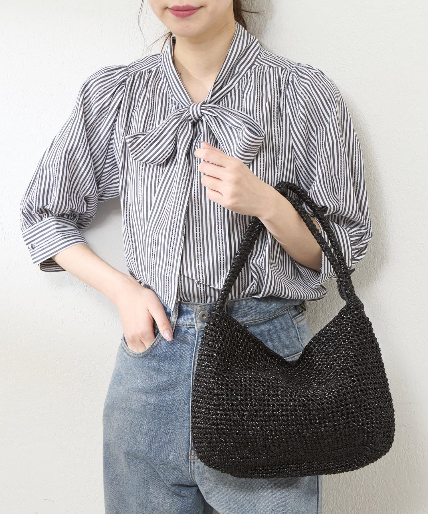 NICE CLAUP / OLIVE des OLIVE OUTLET(ナイスクラップ  / オリーブ デ オリーブ アウトレット) 【EVERY.VERY niceclaup】2wayハンドルメタリック編みトート