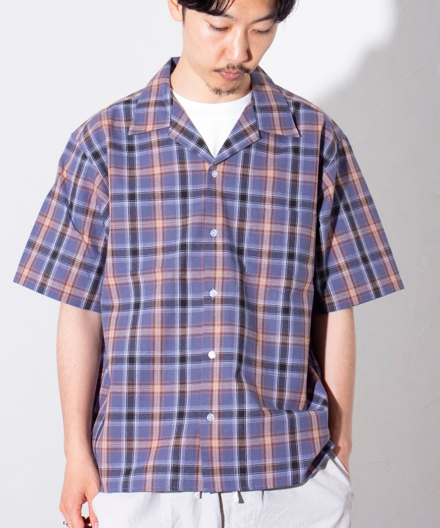 FREDY & GLOSTER(フレディ アンド グロスター) 【GLOSTER】マドラスチェック オープンカラー 半袖シャツ