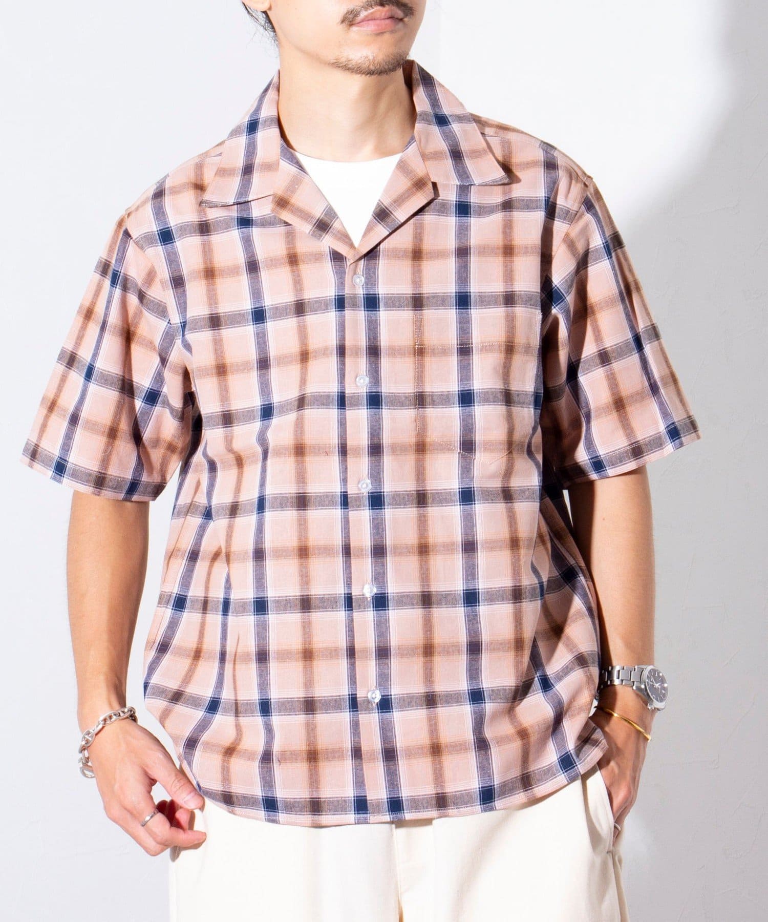 FREDY & GLOSTER(フレディ アンド グロスター) 【GLOSTER】マドラスチェック オープンカラー 半袖シャツ