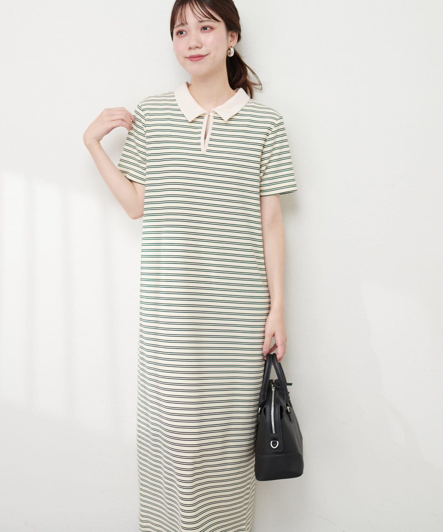 【日本未入荷】3色 配色カラー ピンタック スキッパー ワンピ スキッパーカラータックスリムワンピース | レディース