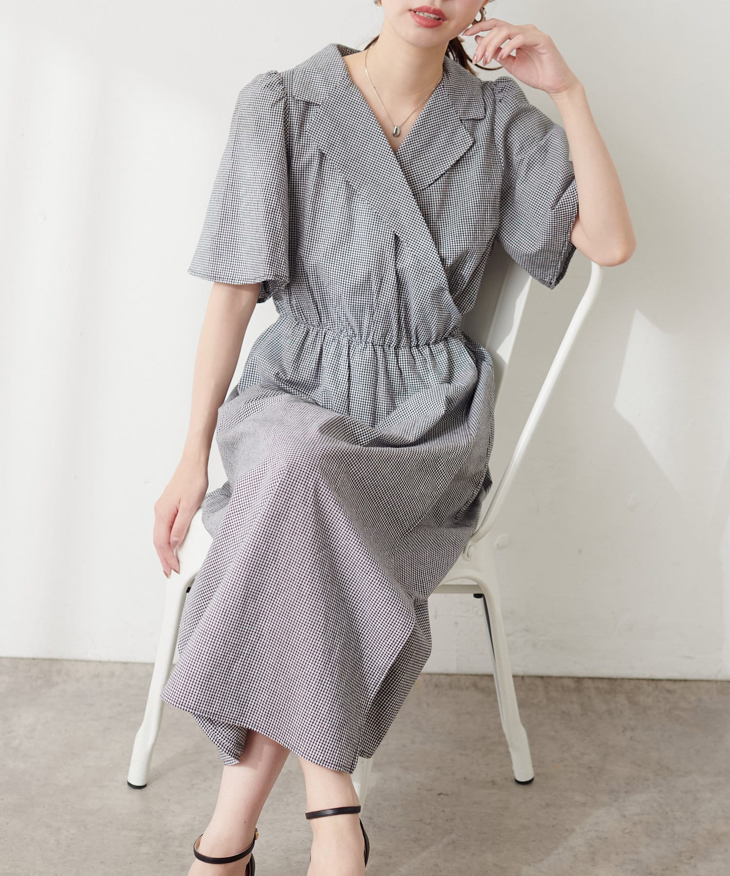 natural couture(ナチュラルクチュール) 【mamamo】衿付きWZIPカシュクールワンピース