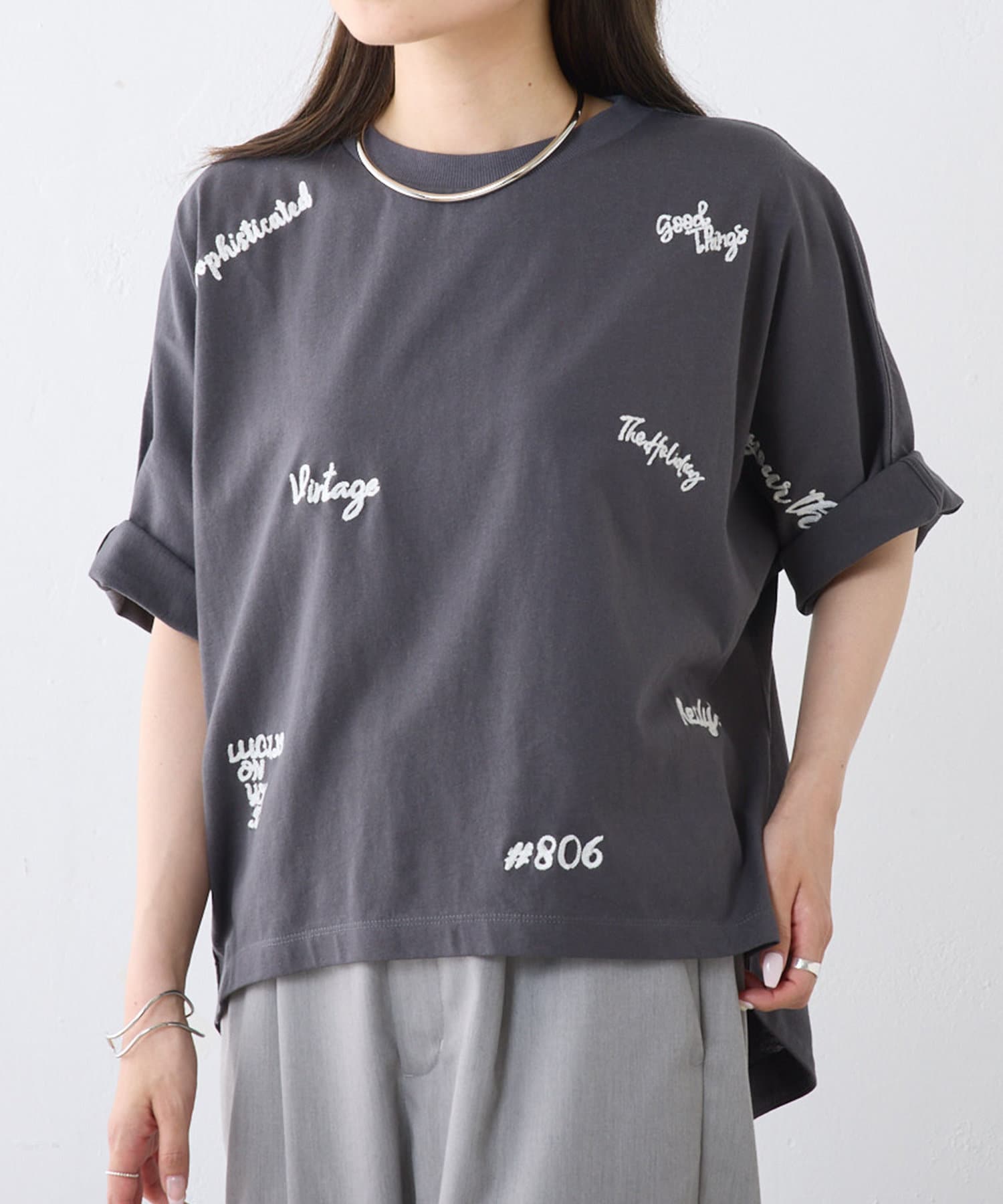 PUAL CE CIN(ピュアルセシン) 【2024AW】手書き風ロゴ刺繍ハーフスリーブTシャツ