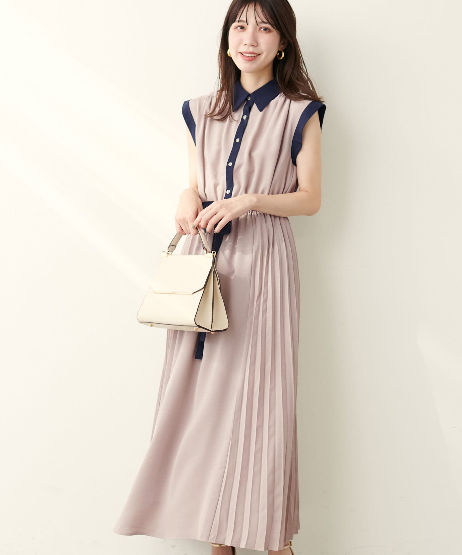 WEB限定】サイドプリーツ配色デザインワンピース | natural WEB限定】サイドプリーツ配色デザインワンピース | natural