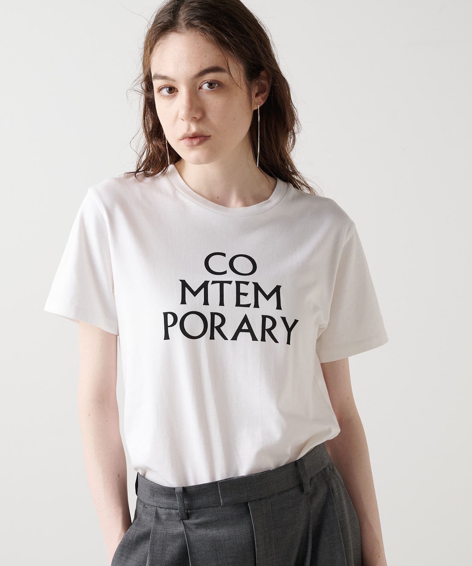 draw drawers レオタードパイルTシャツ　ホワイト　白　アイボリー T-ADJUST-R25 T-shirt with Diesel Core print｜ホワイト