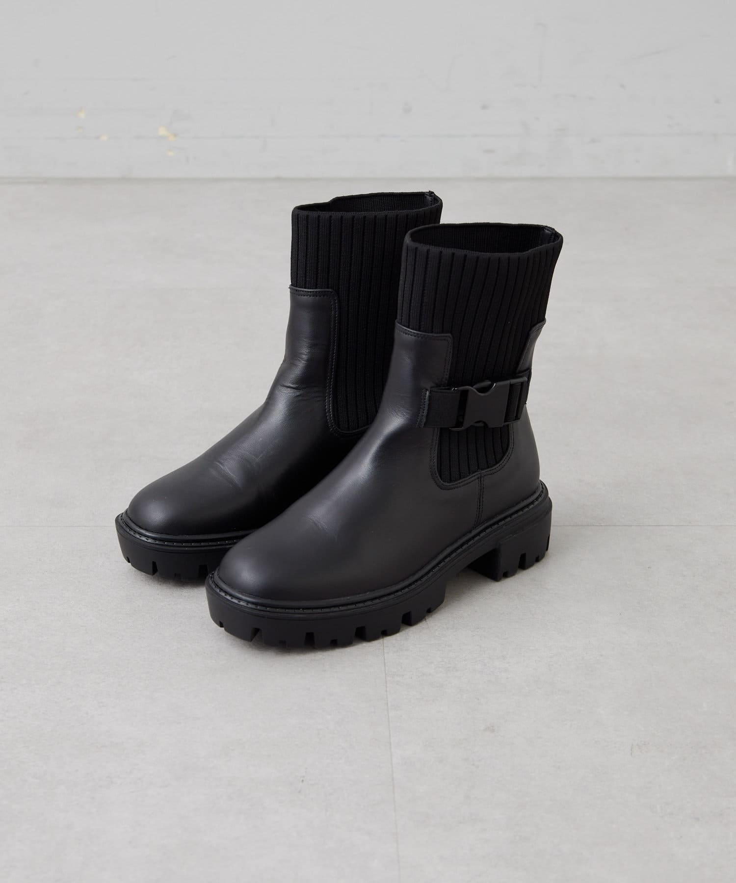 イアパピヨネ　本革ボリュームソールショートブーツ ブラック イアパピヨネ 本革ボリュームソールショートブーツ ブラック