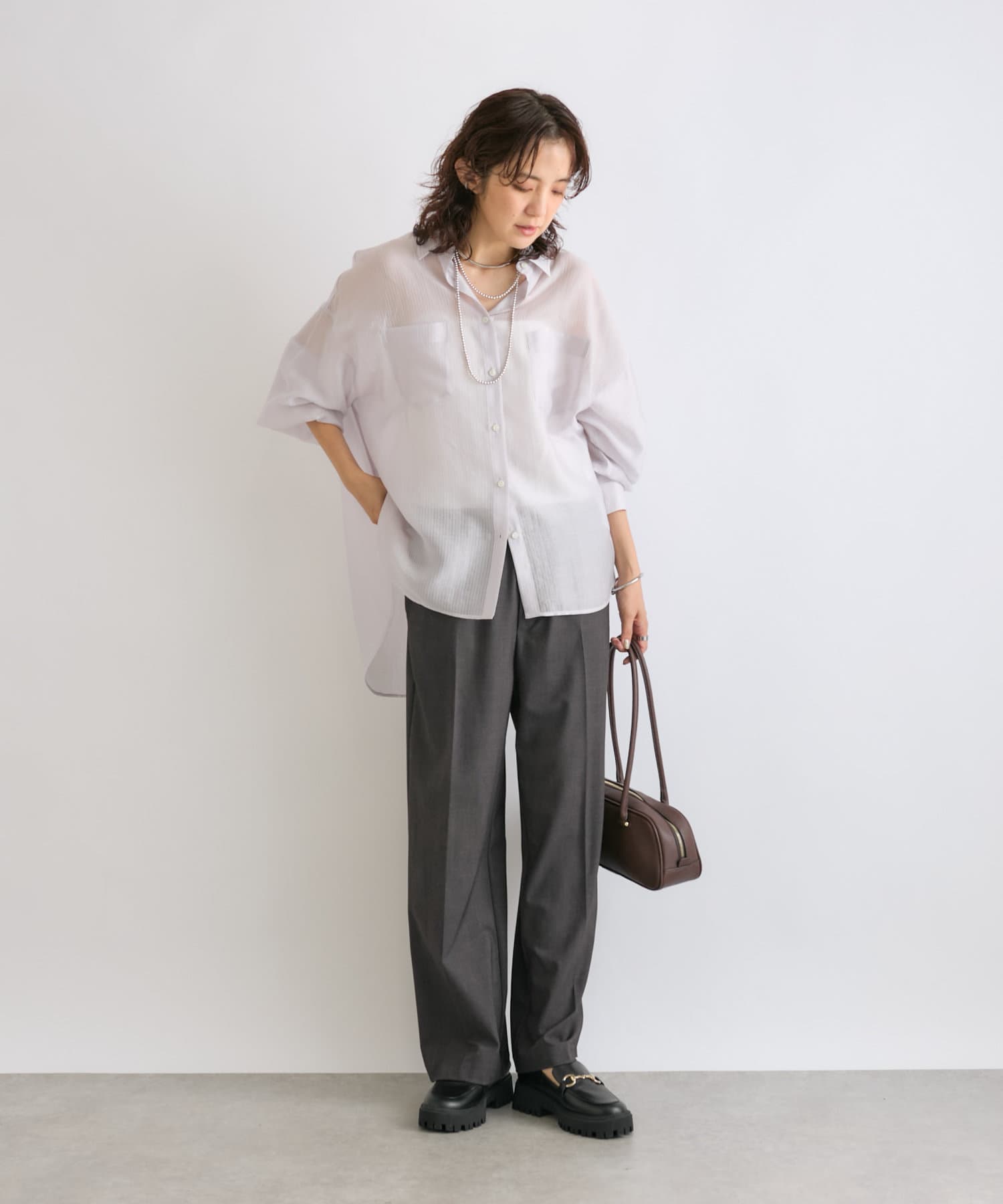 【美品】リヴドロワ　ストライプ　クロップドシャツ　カットオフ　長袖　ブルー 美品】リヴドロワ クロップドシャツ ストライプ カットオフ 長袖