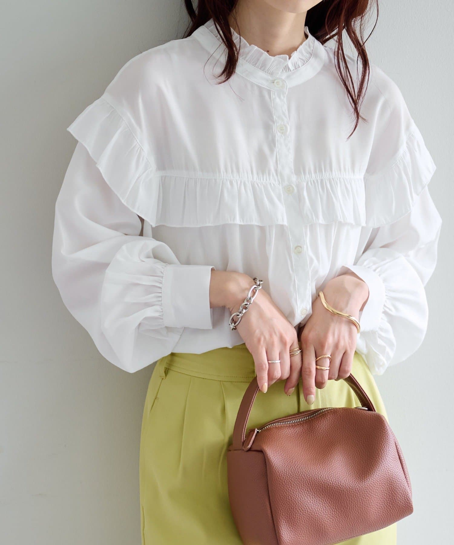 45R フリル長袖ブラウス 45R - 【美品・絹100%】45R シャツ ブラウス フリル 藍染め 紺