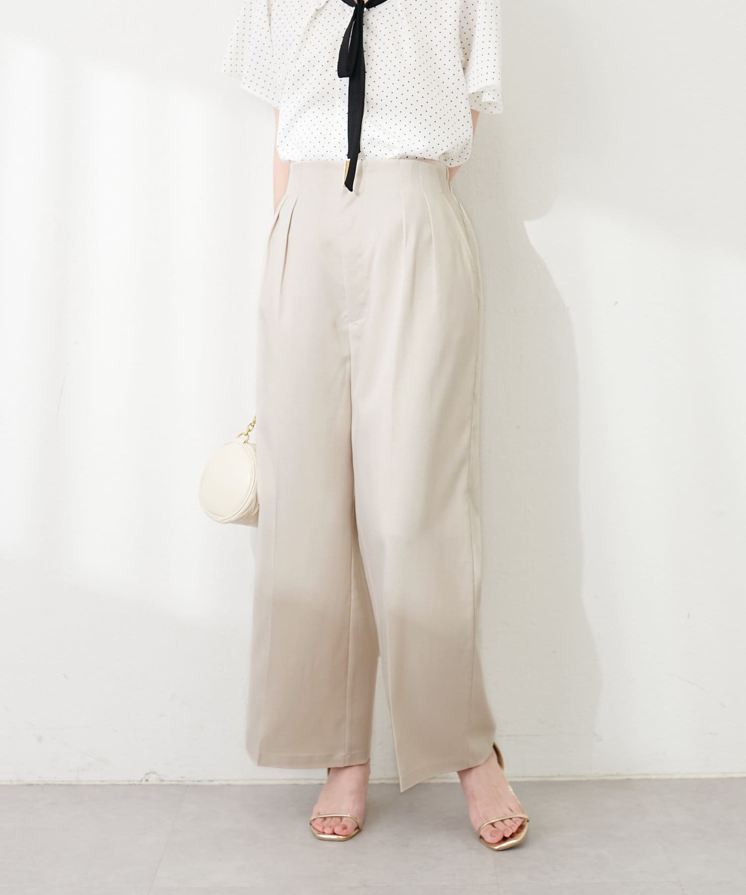 あぢゅ natural couture ウエストリボンタックパンツ ウエストリボンタックパンツ | natural couture(ナチュラル