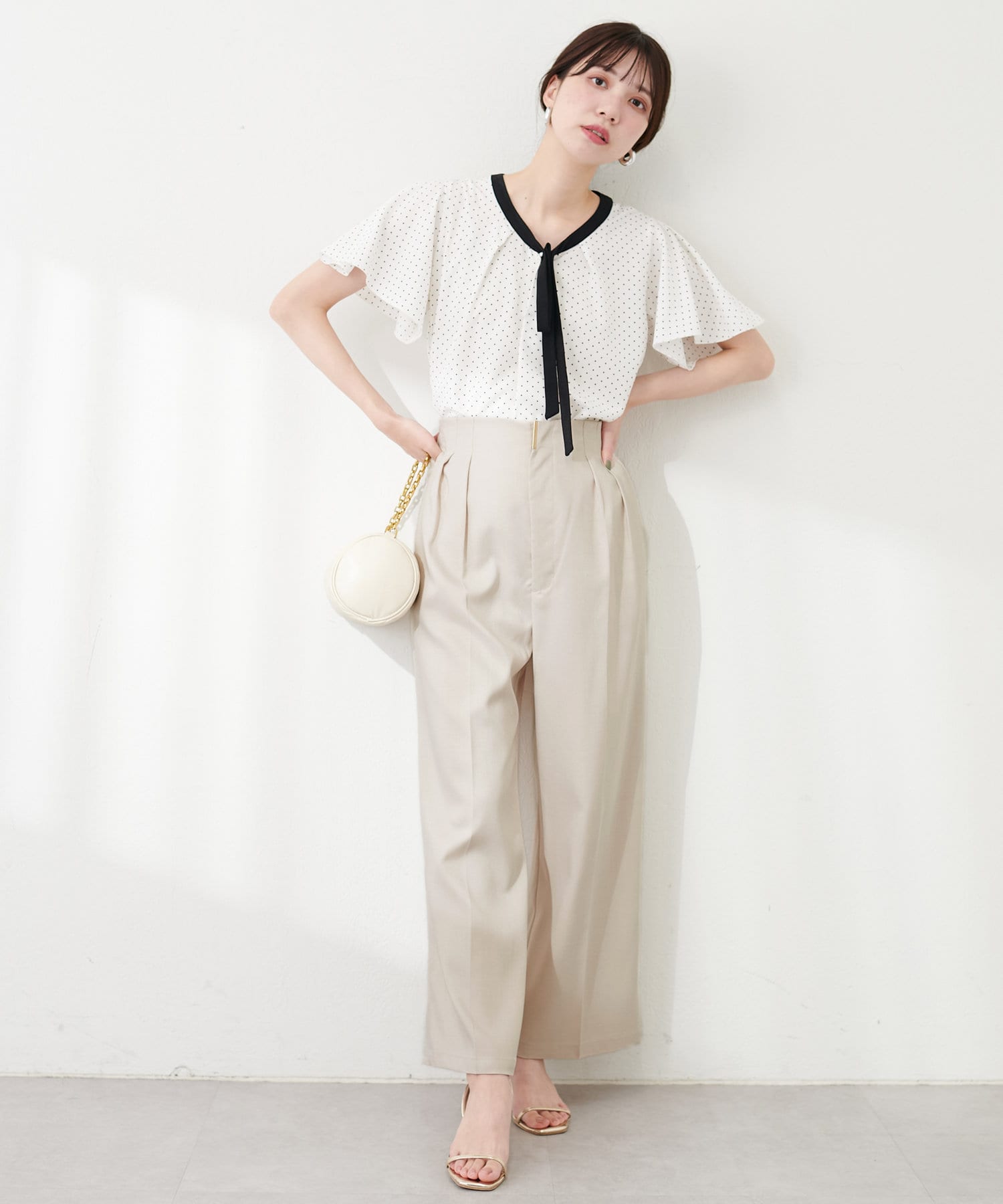 osonoゴールドバー付きタックパンツ | natural couture