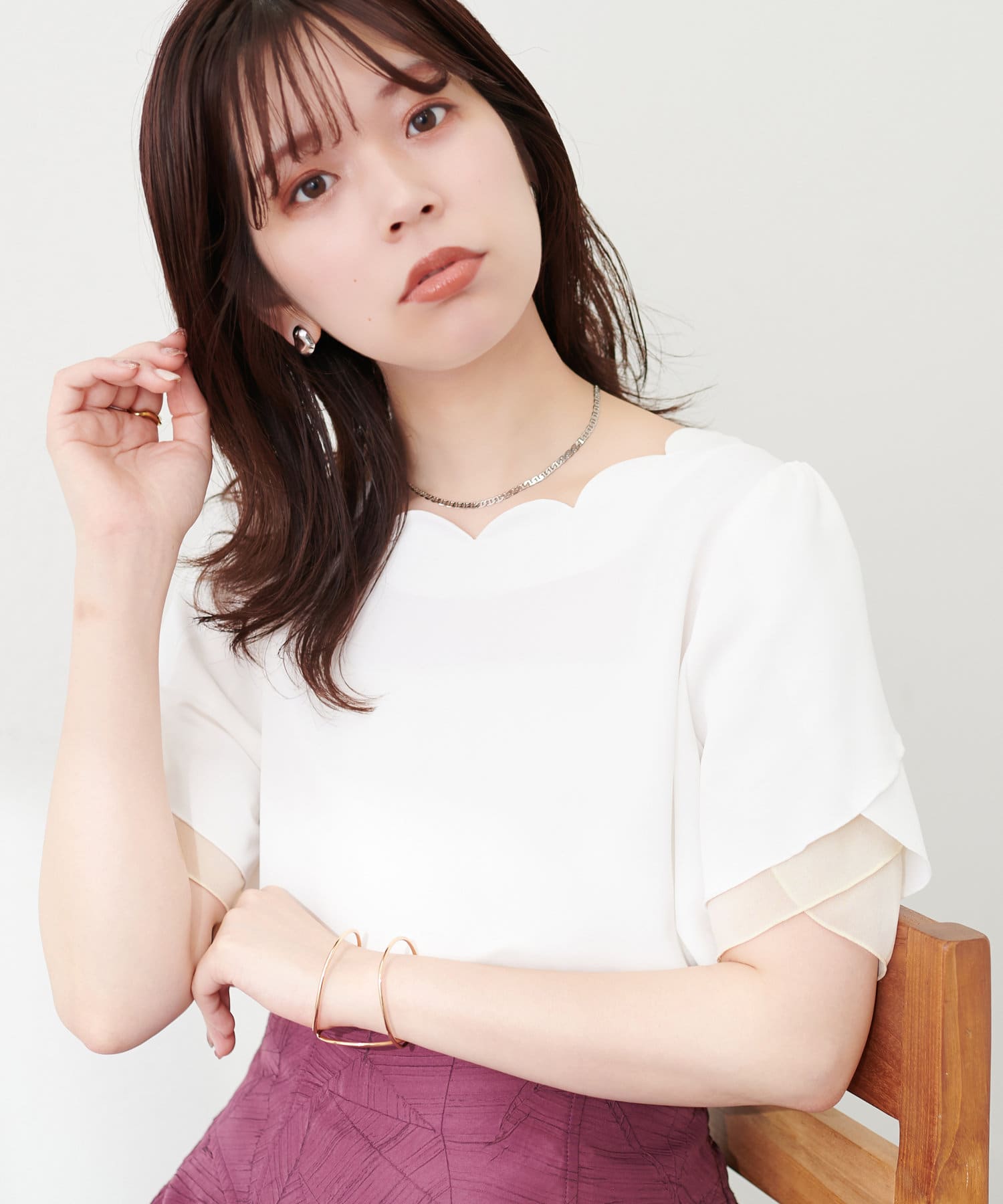 deicy スカラップネックチェリーブラウス TOPS