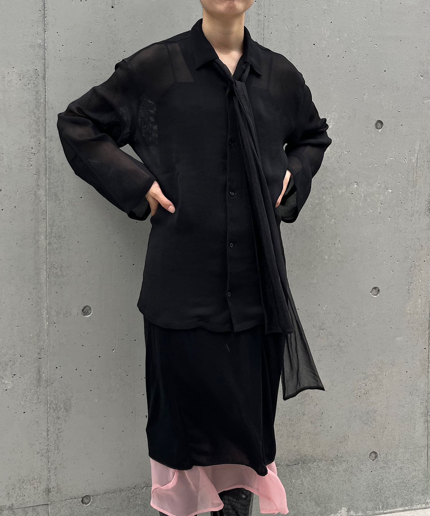 Pasterip(パセリ) レディース Acetate KARAMI sheer shirt ブラック