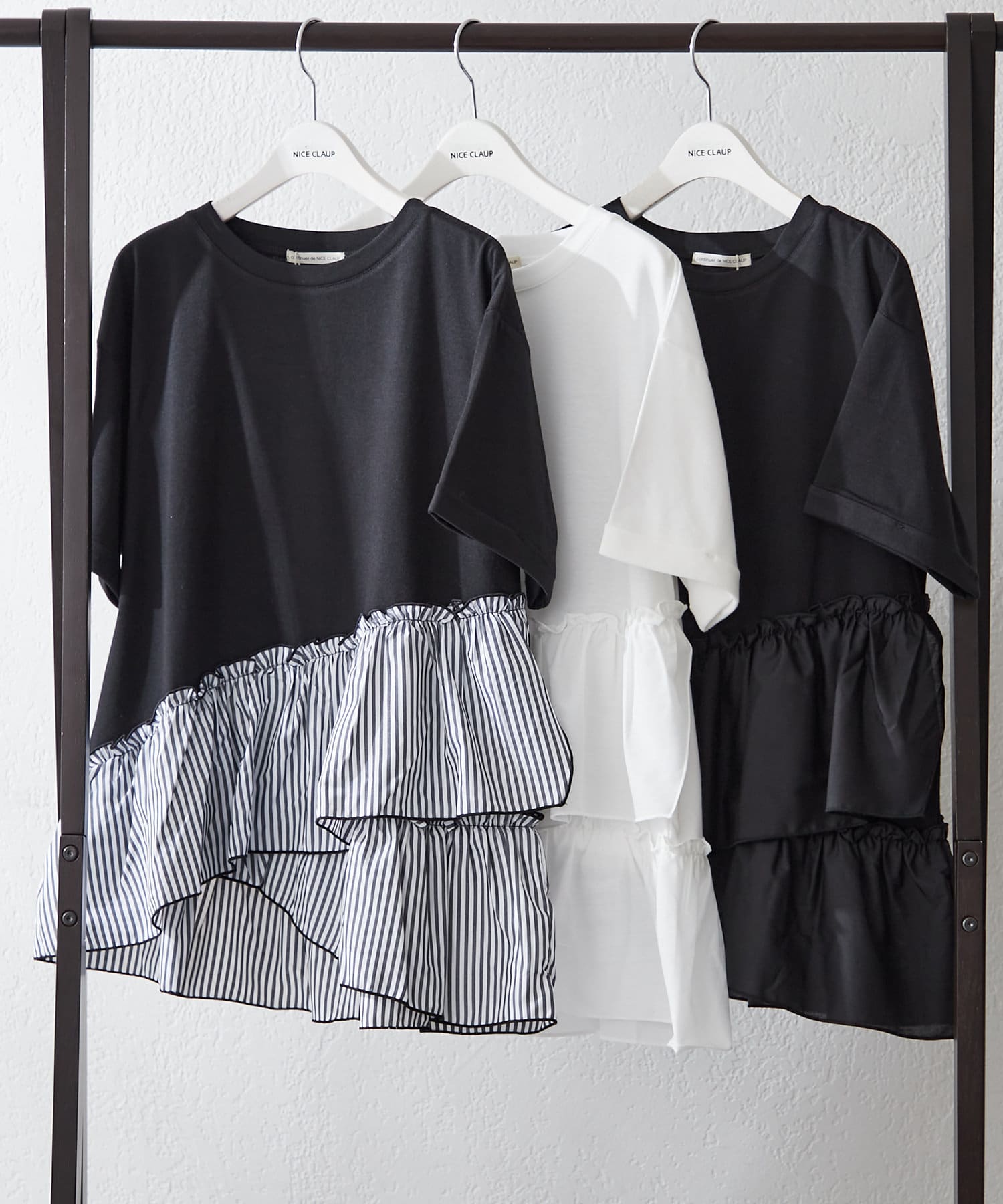 AD2017 archive 異素材フリルドッキング丸襟ブラウス ラウンドカラー AD2017 archive 異素材フリルドッキング丸襟ブラウス ラウンド