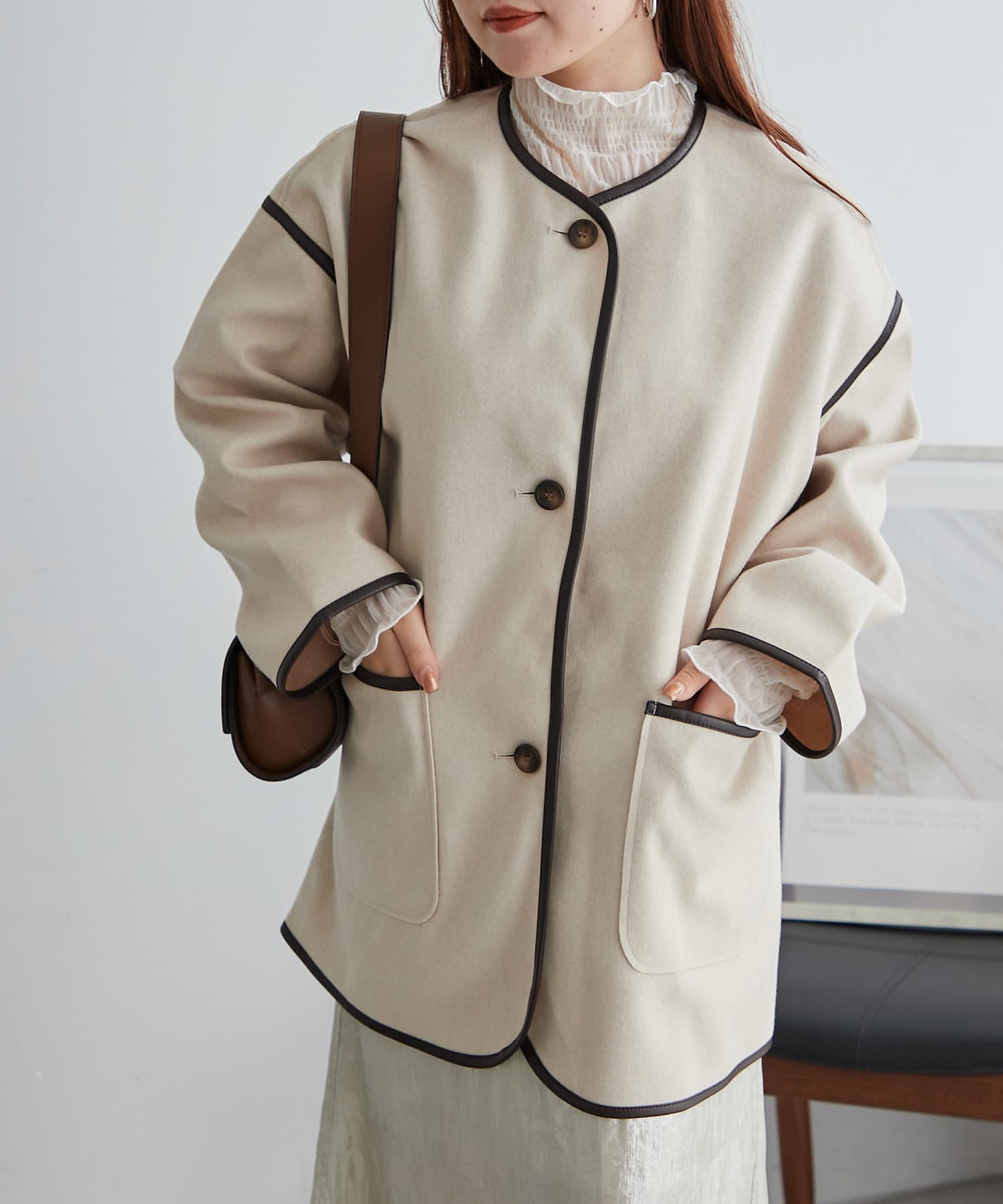 パイピングノーカラージャケット | Remind me and forever